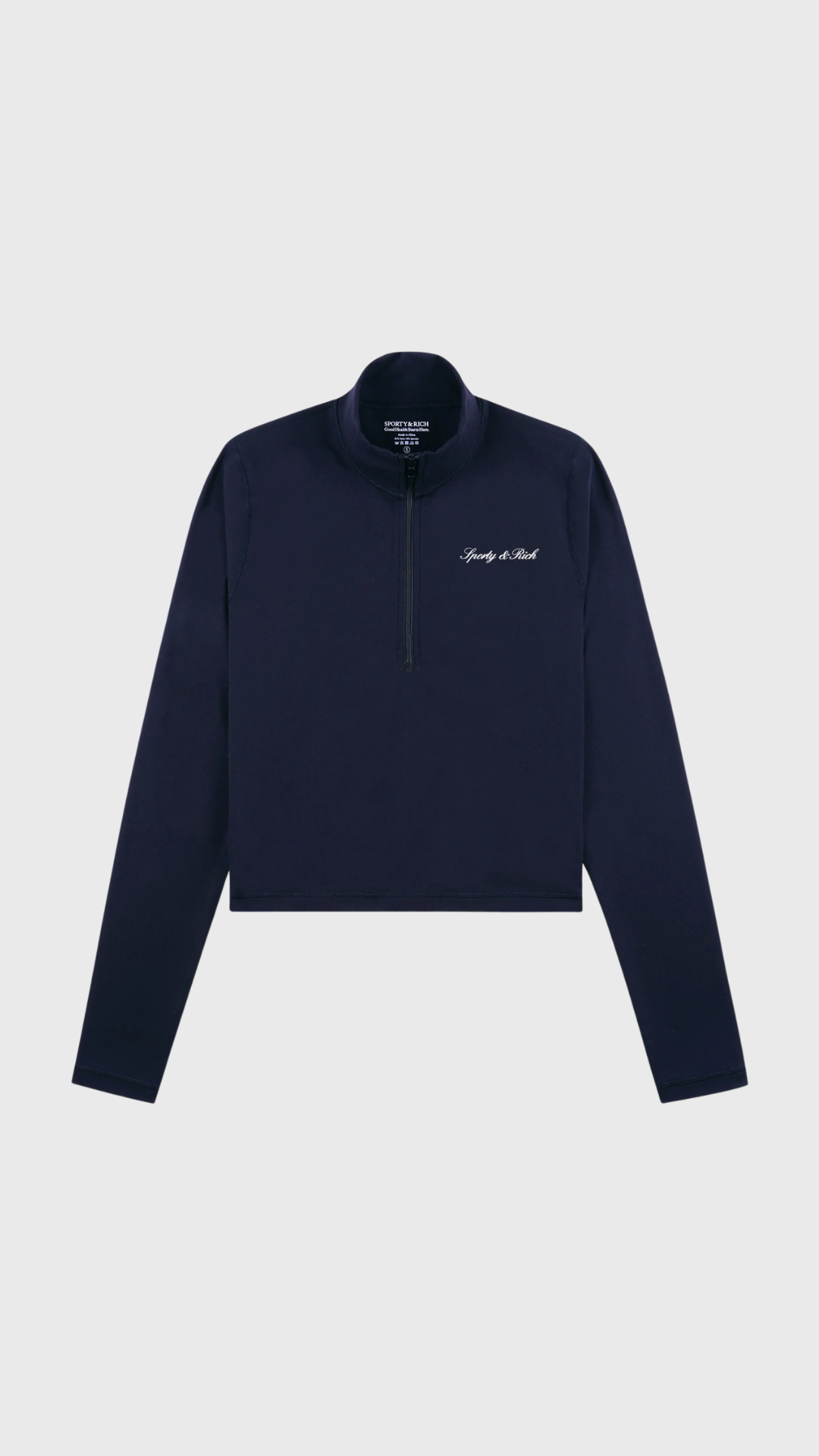Sporty & Rich Signature Logo Sports Quarter Zip in Dark Navy