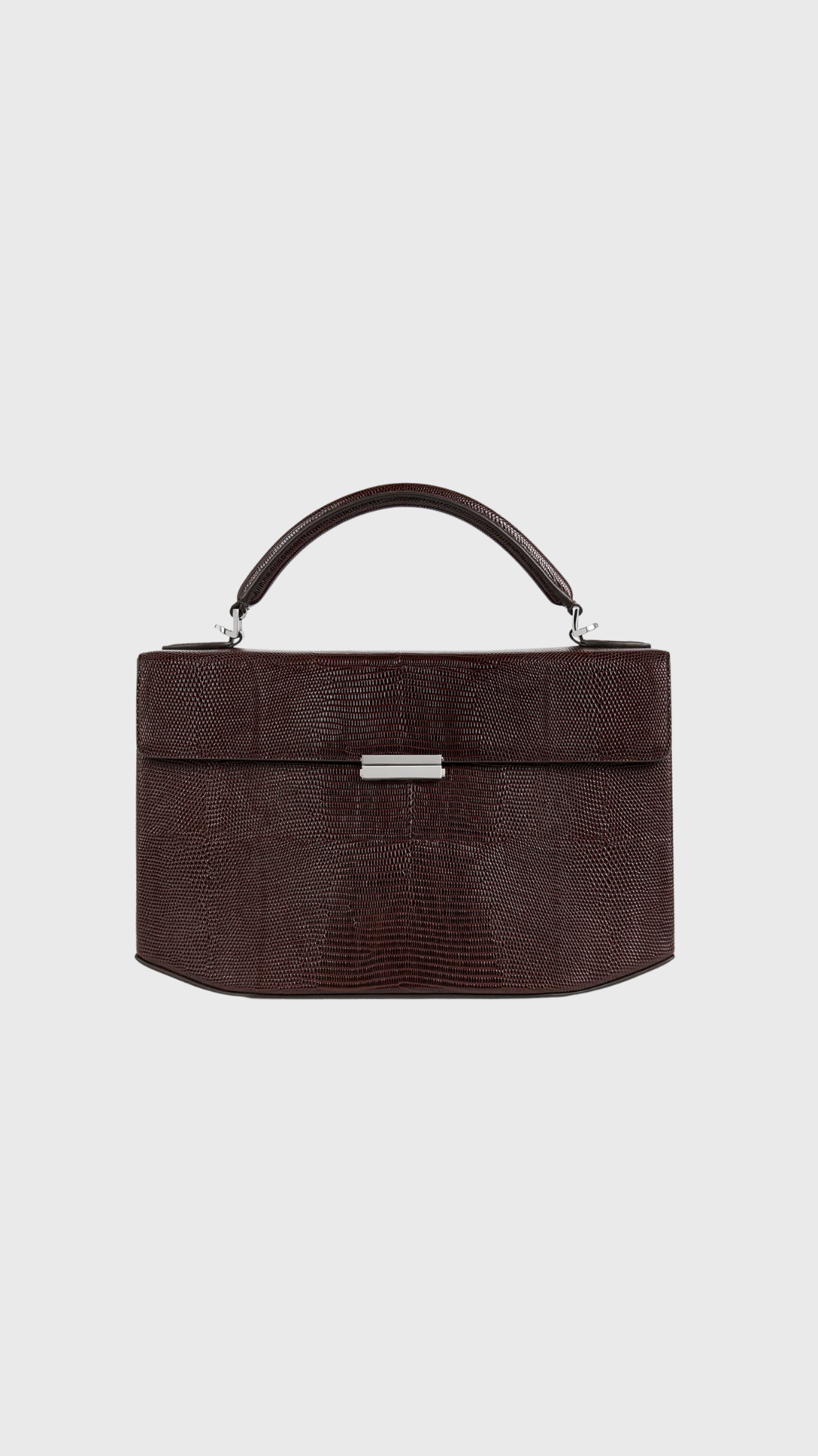 Toteme Clip Lizard Embossed Top Handle Bag in Brown