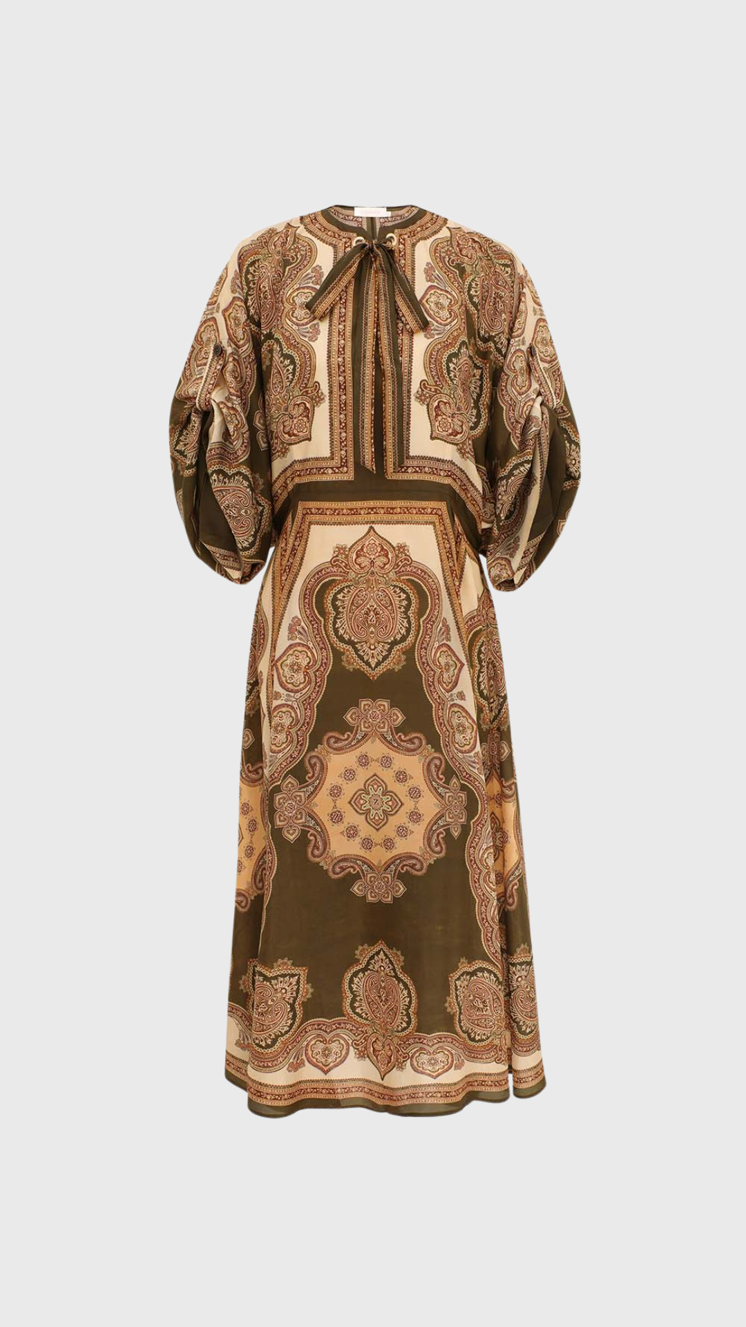 Zimmermann Mahon Tunic Midi Dress in Olive Paisley