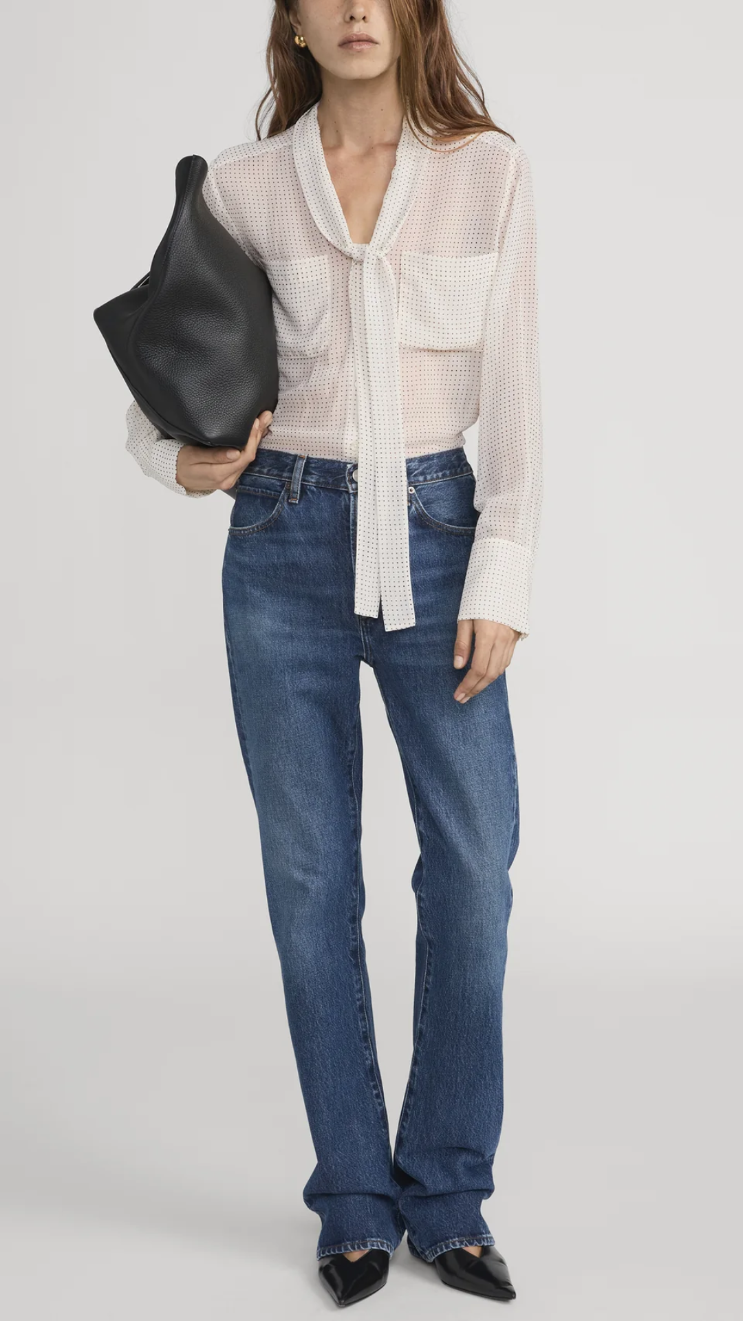 Frame Polka Dot Tie Blouse in Ecru