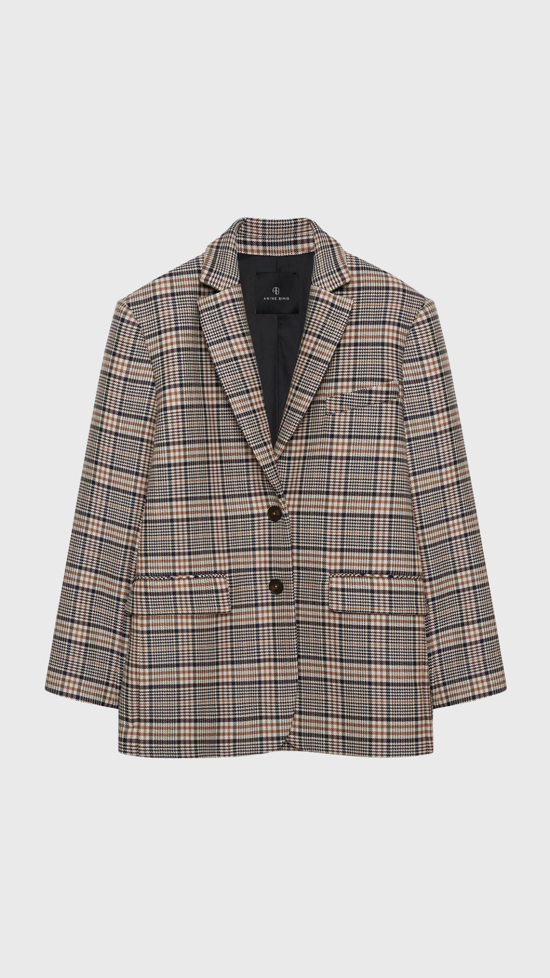 Anine Bing Quinn Blazer in Beige and Navy Checks