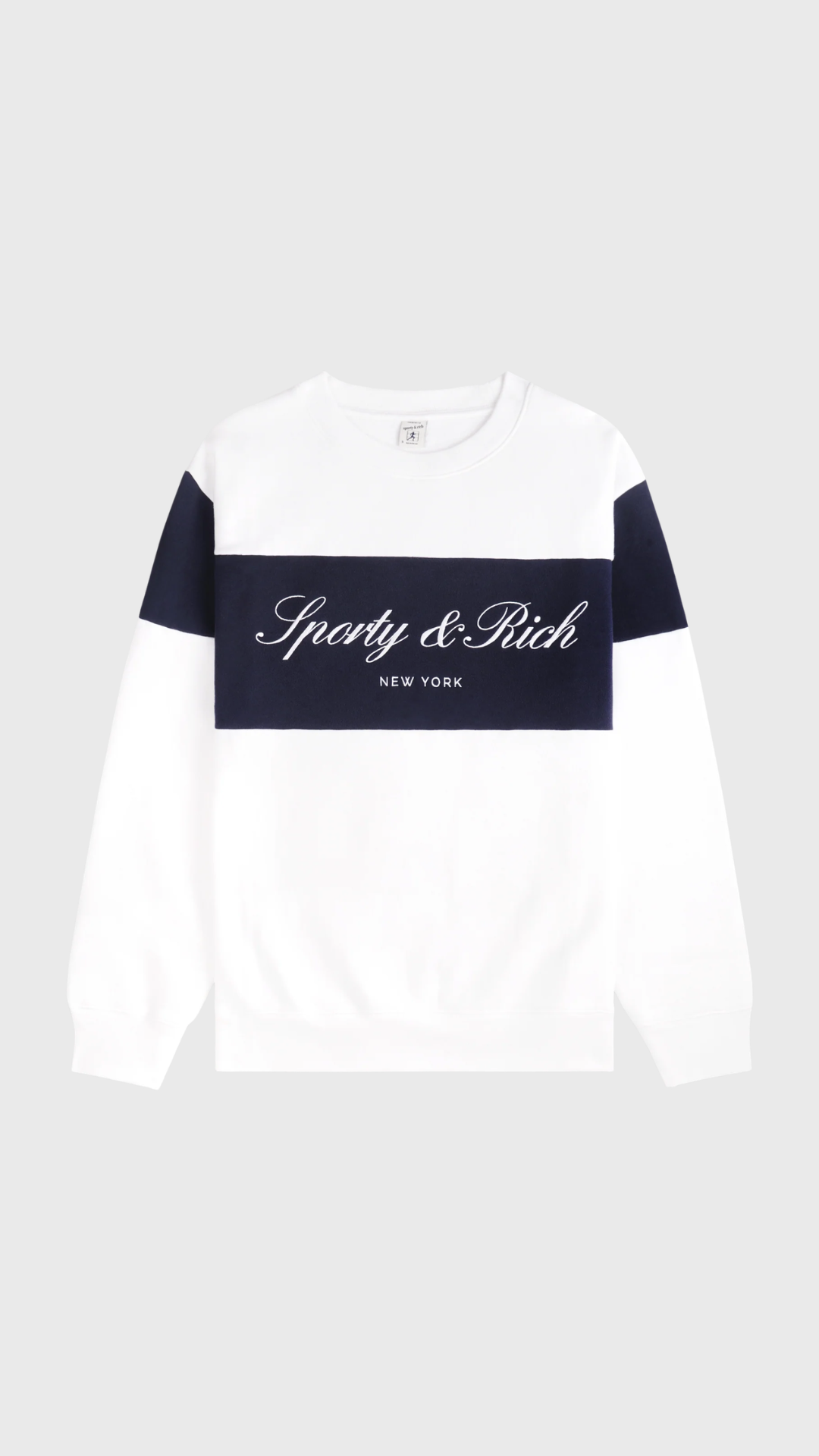 Sporty & Rich Signature Logo Block Crewneck in Dark Navy