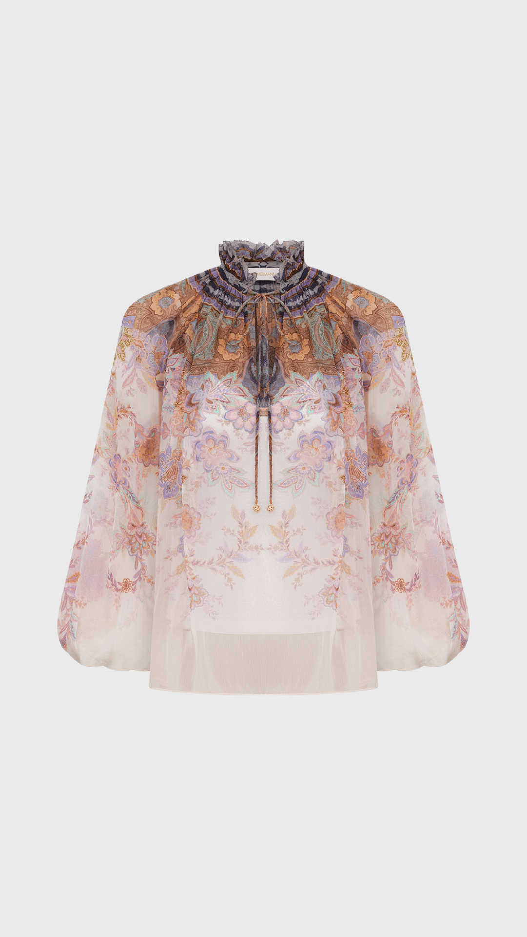 Zimmermann Luna Billow Blouse in Cream Blue Paisley