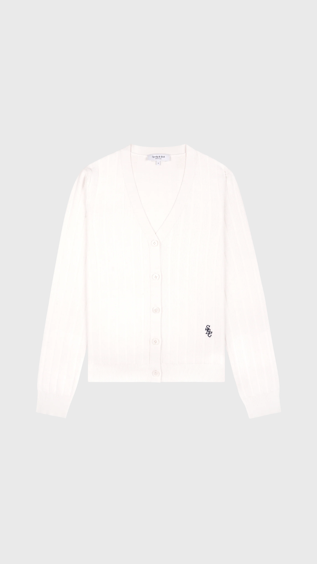 Sporty & Rich SRC Ribbed Cardigan in Ecru/Navy