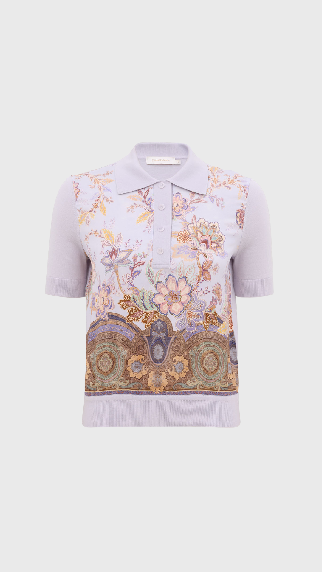 Zimmermann Luna Printed Silk Polo in Lilac