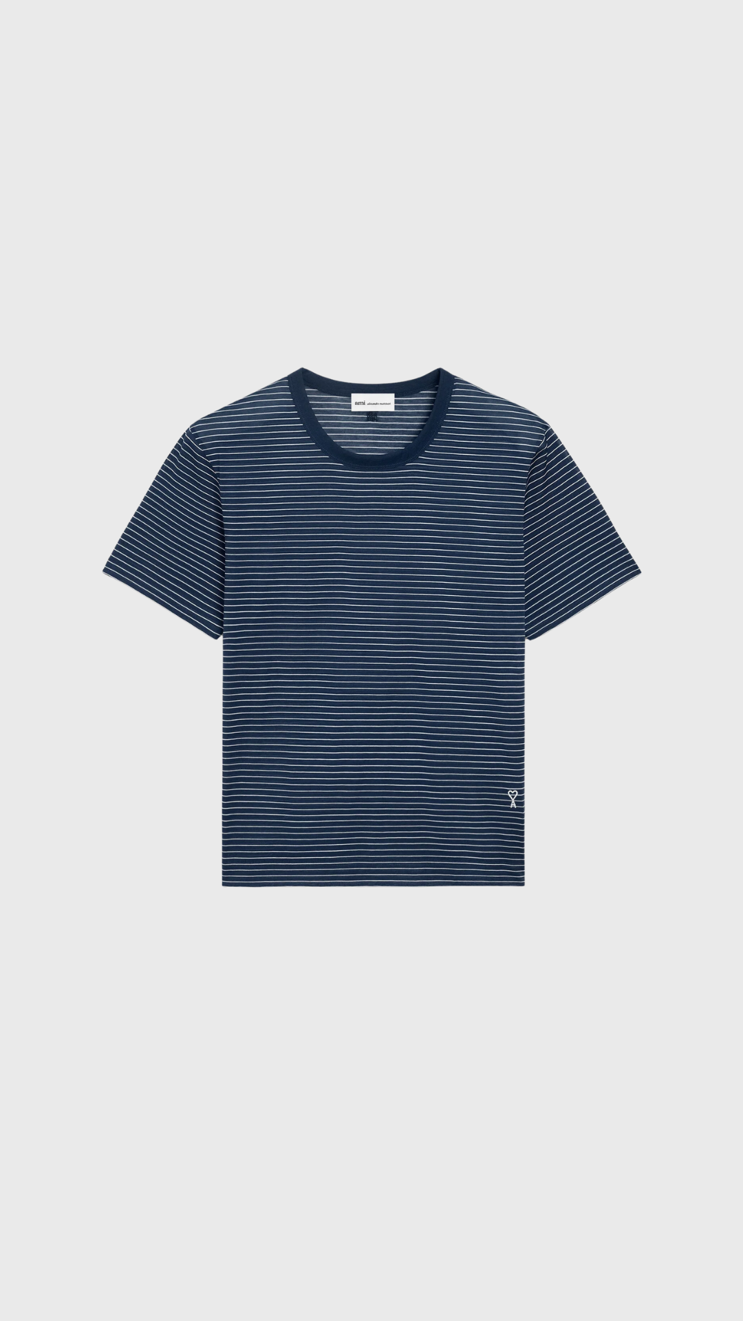 AMI Cotton Ami De Coeur T-Shirt in Navy/White Stripe