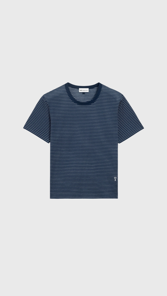 AMI Cotton Ami De Coeur T-Shirt in Navy/White Stripe
