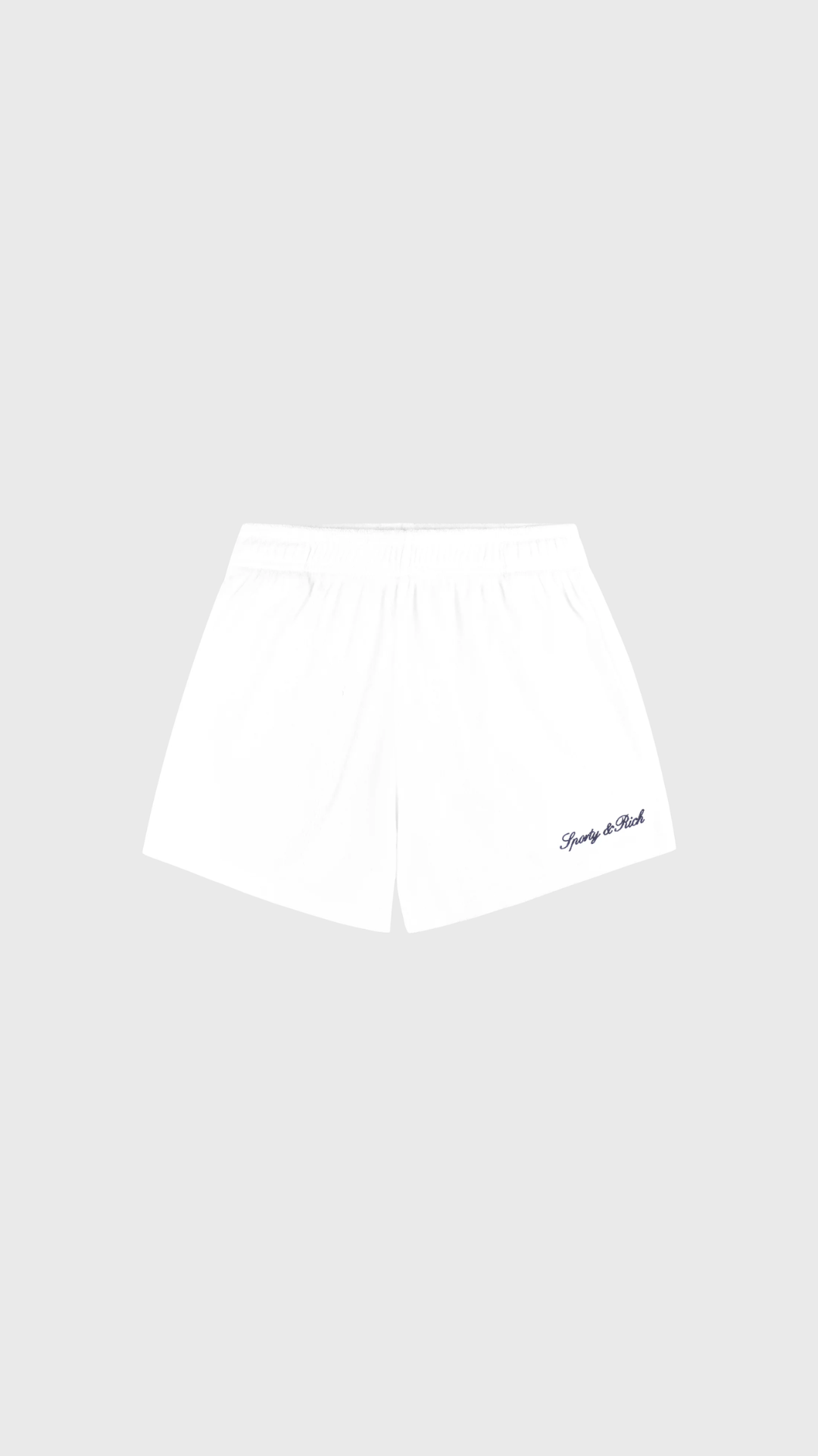Sporty & Rich Signature Logo Terry Short in White/Light Navy