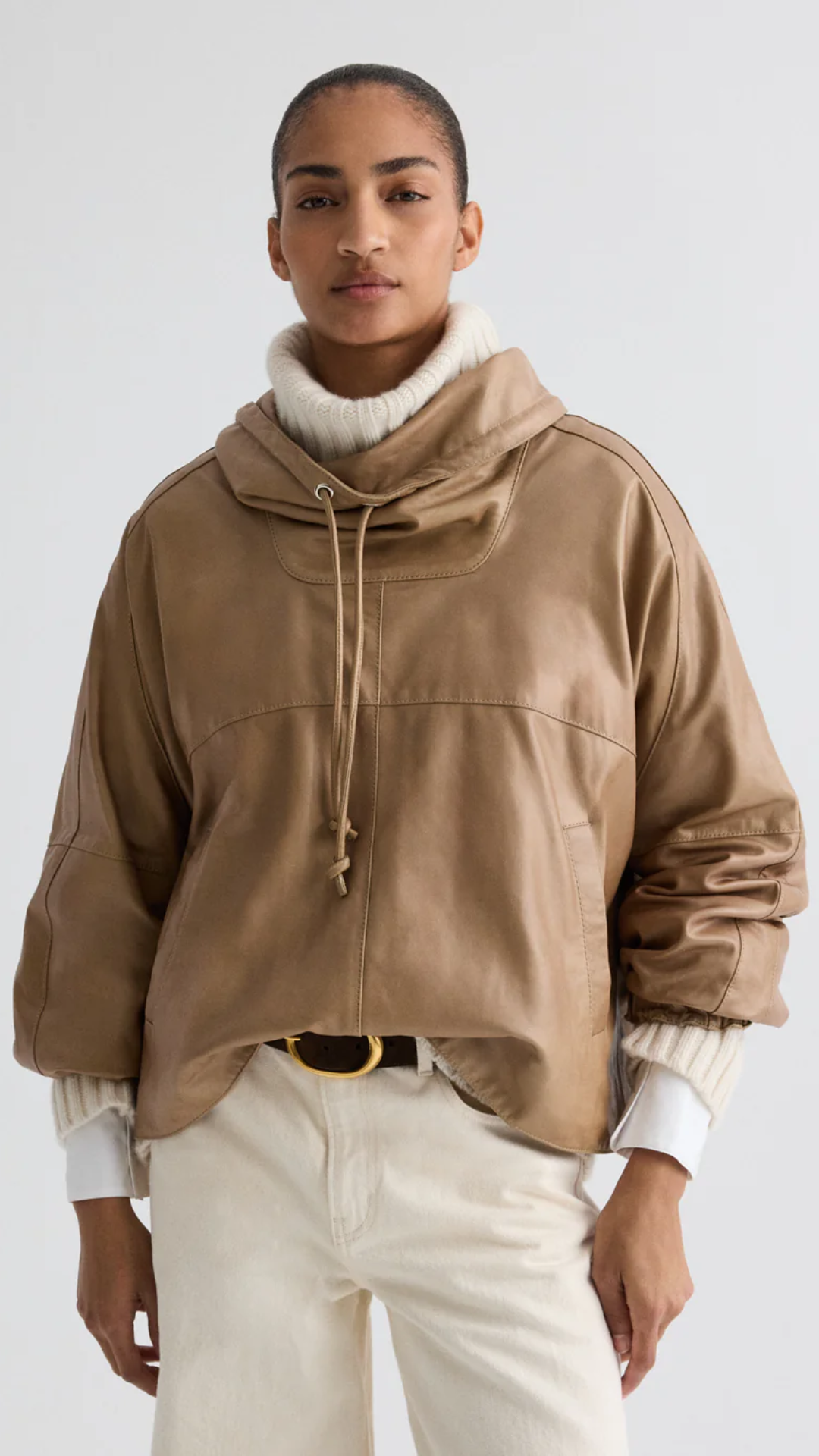 TWP Pull Me Over Leather Anorak in Olive Grey