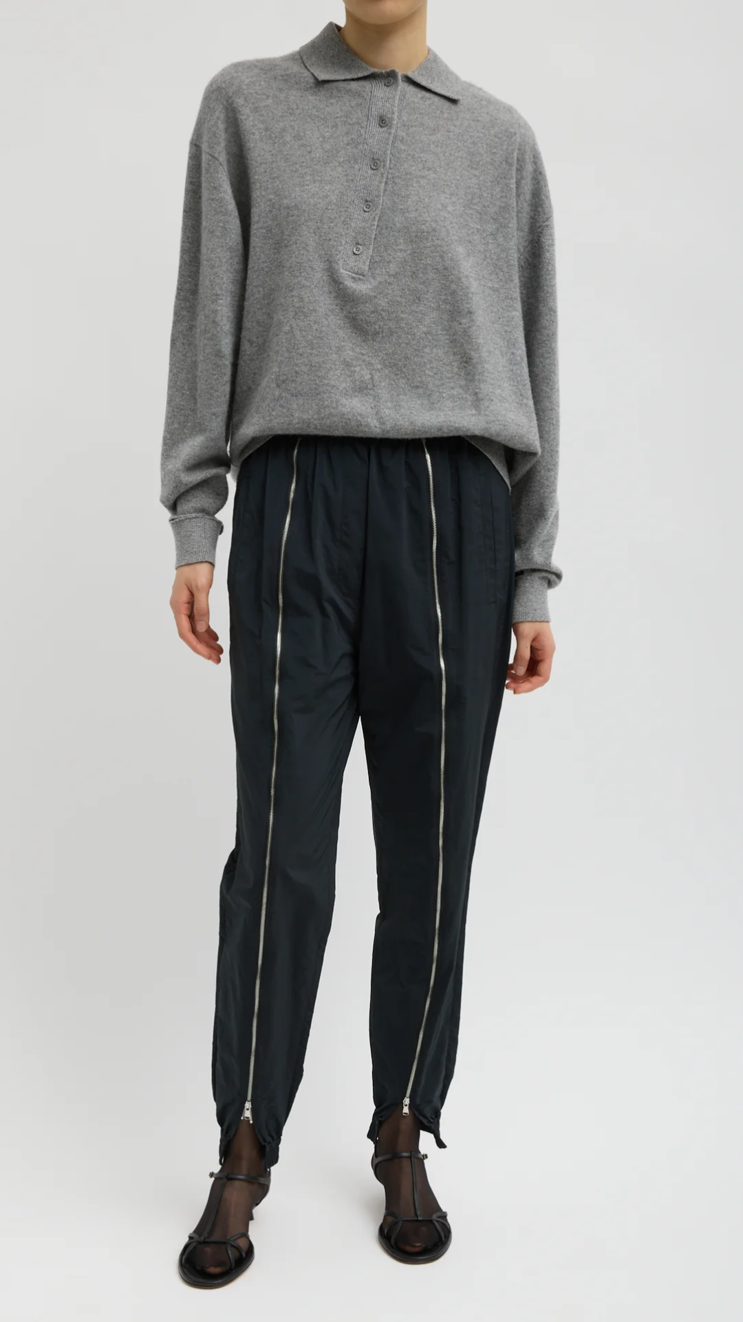 Tibi Nylon Zipper Jogger in Black