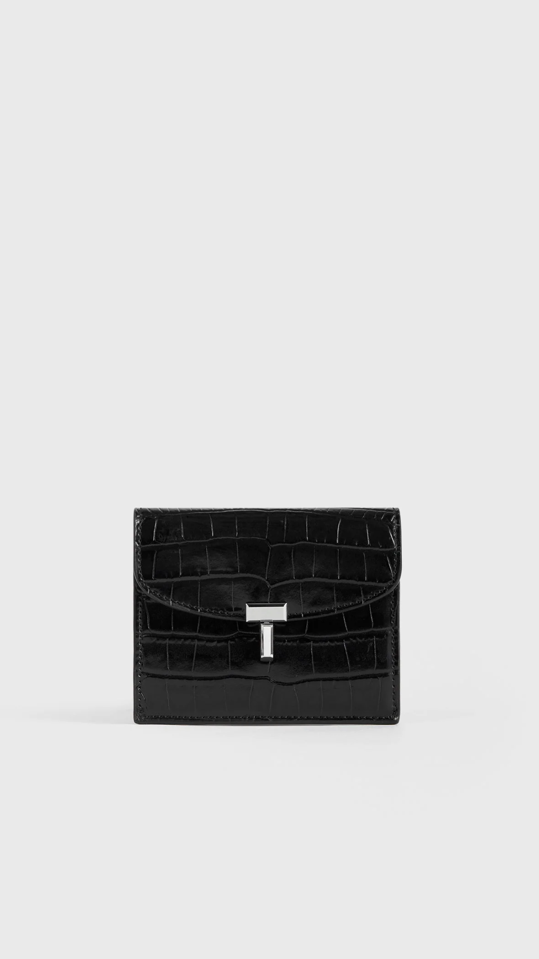 Toteme T-Lock Croc Embossed Cardholder in Black Croc