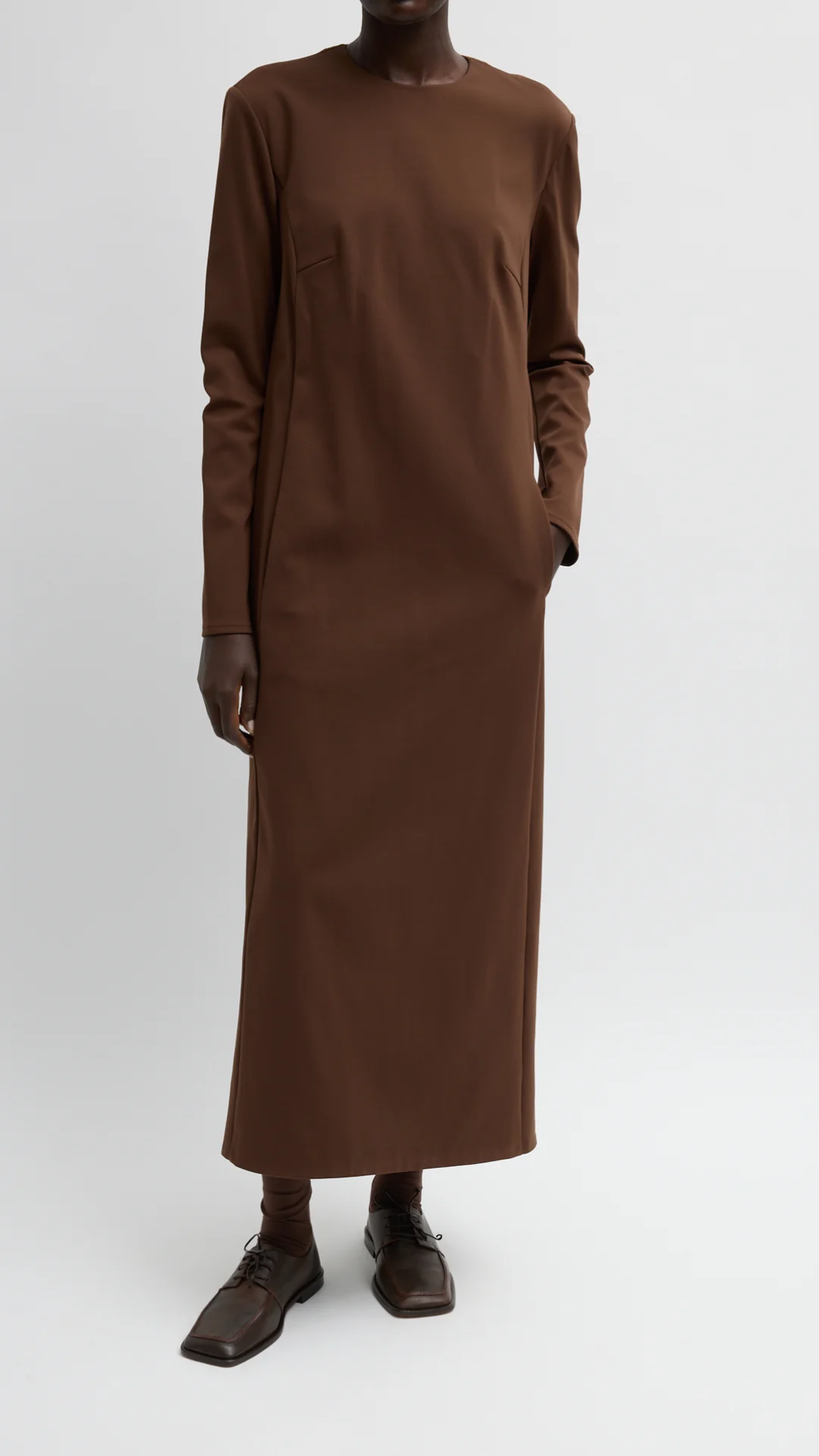 Tibi Compact Knit Dress with Cut Out Back in Brown