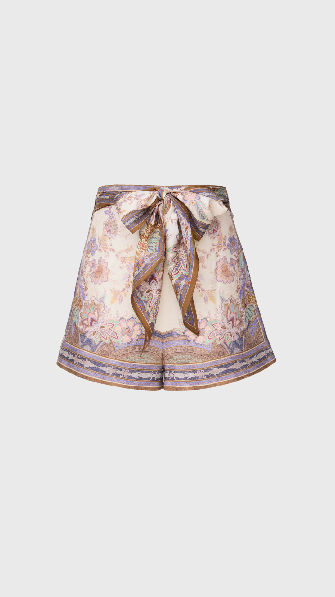 Zimmermann Luna Scarf Tie Short in Cream Blue Paisley