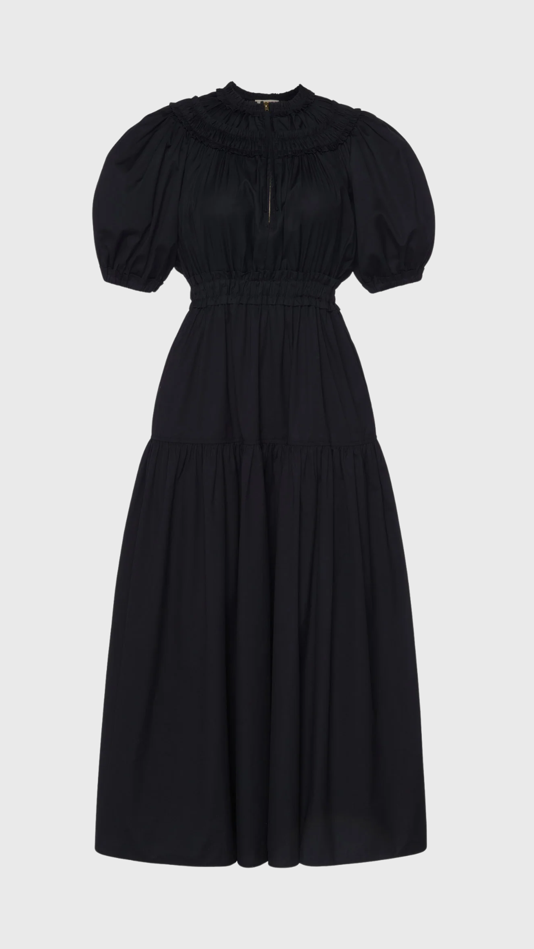 Ulla Johnson Othella Short Sleeve Midi Dress in Noir