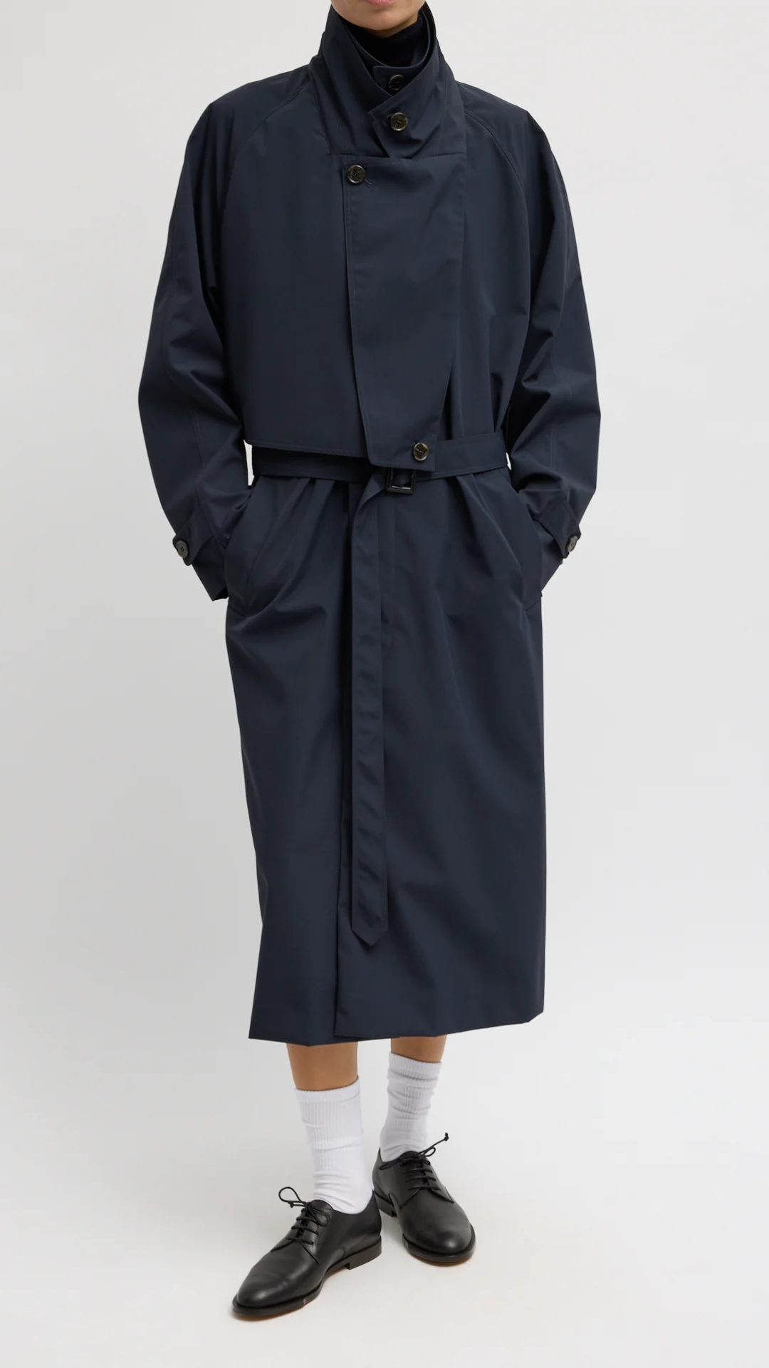 Tibi Double Collar Frank Trench in Navy