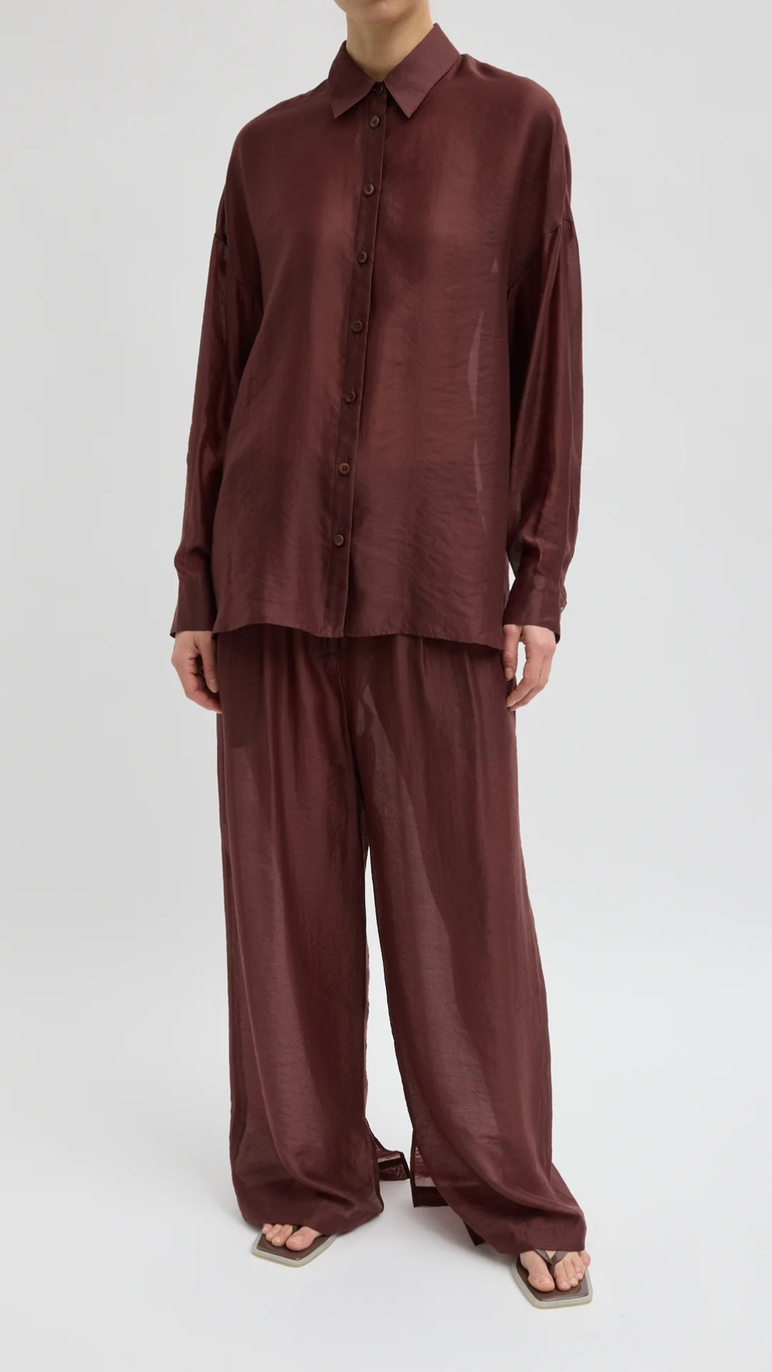 Tibi Summer Voile Oversized Shirt in Russet Brown