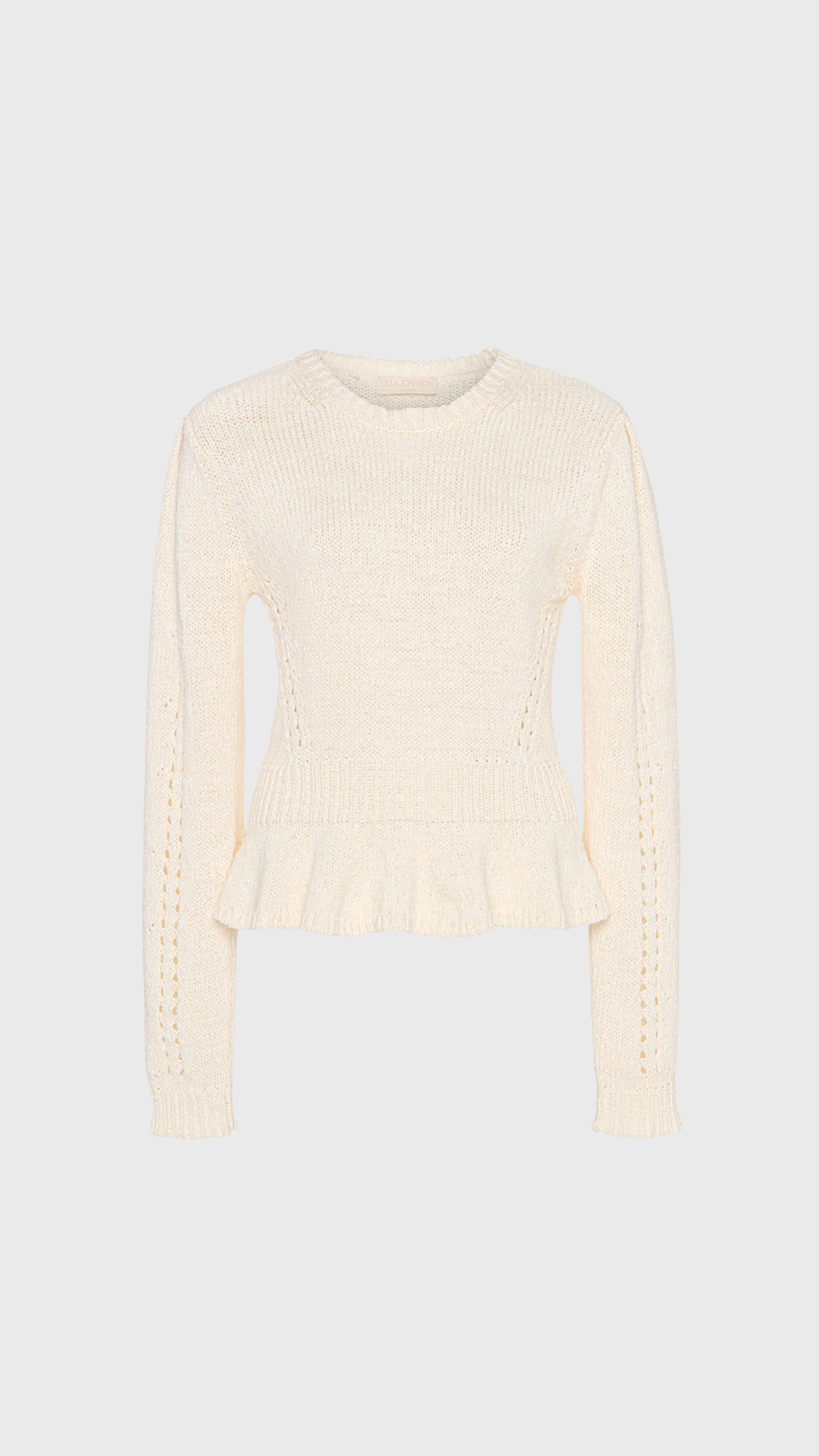 Ulla Johnson Aurelie Long Sleeve Peplum Pullover in Cowrie