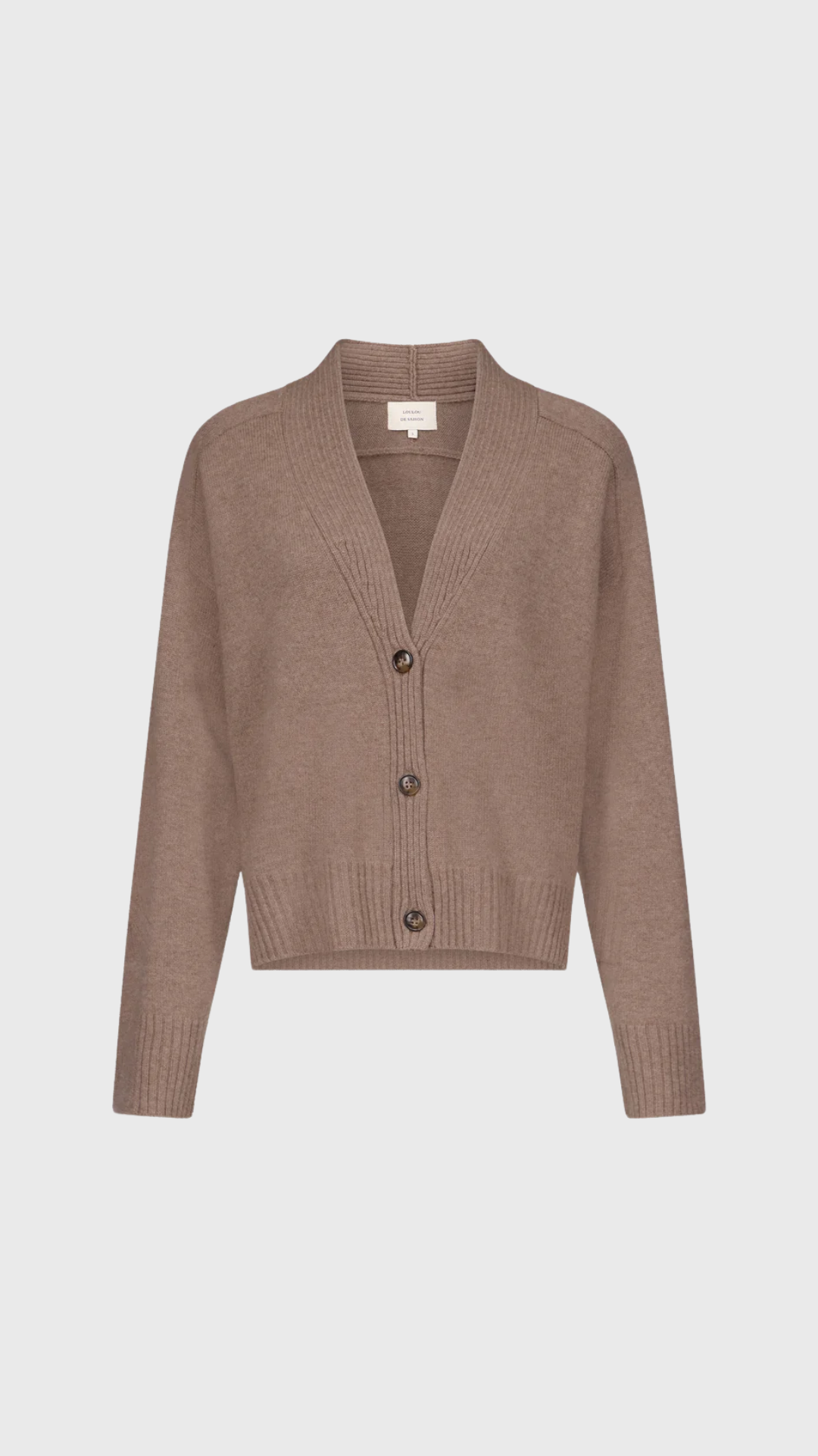 Loulou de Saison Kaia LDS V Neck Cardigan in Taupe Melange
