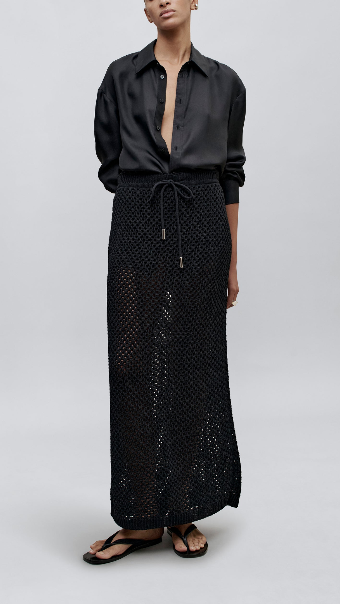 Kallmeyer Regina Drawstring Crochet Skirt in Black