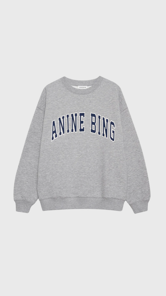 Anine Bing Spencer Sweatshirt in Heather Grey with Navy
