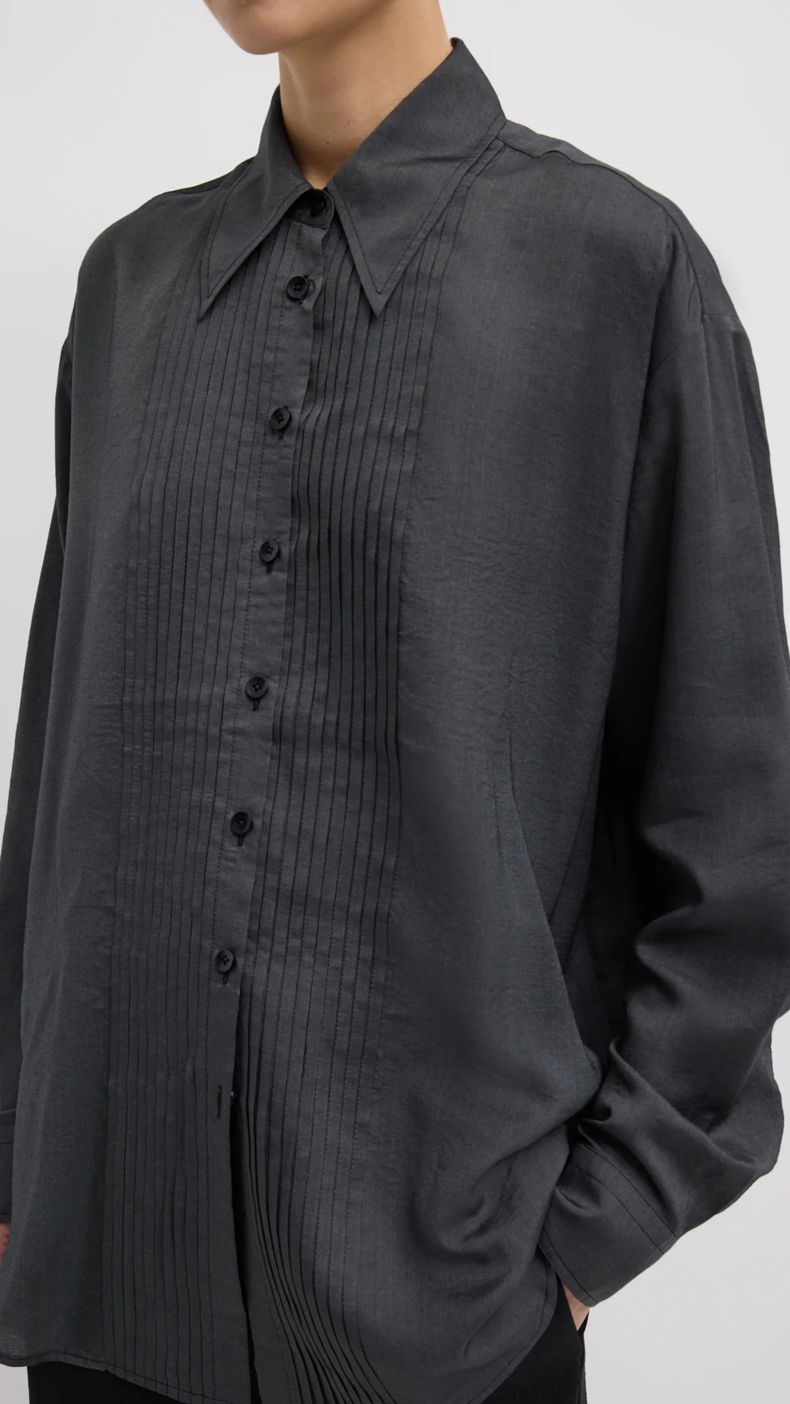 Tibi Silk Voile Easy Pintucked Shirt