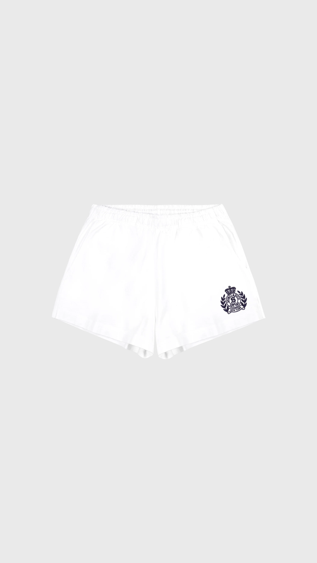 Sporty & Rich NY Crest Embroidered Disco Short in White