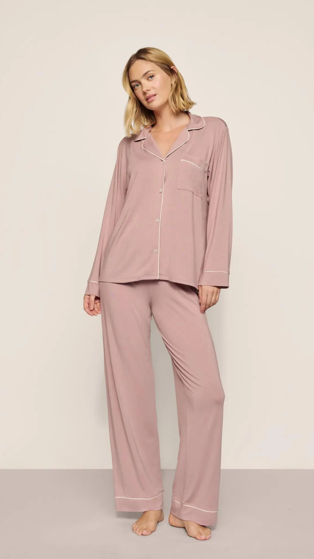 Eberjey Gisele Long PJ Set in Woodrose/Ivory