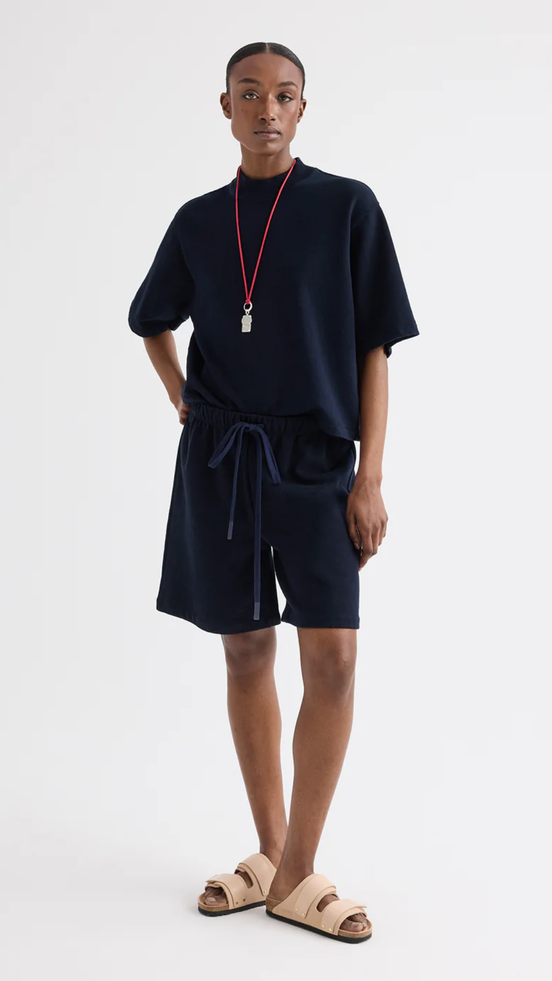 TWP Cropped Mock Neck Tee in Midnight