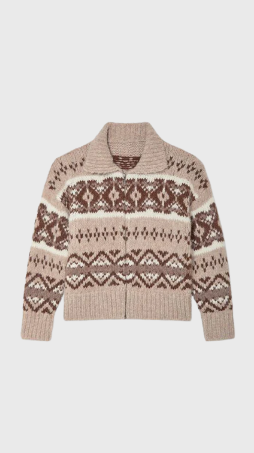 White + Warren Alpaca Fair Isle Bomber in Brown