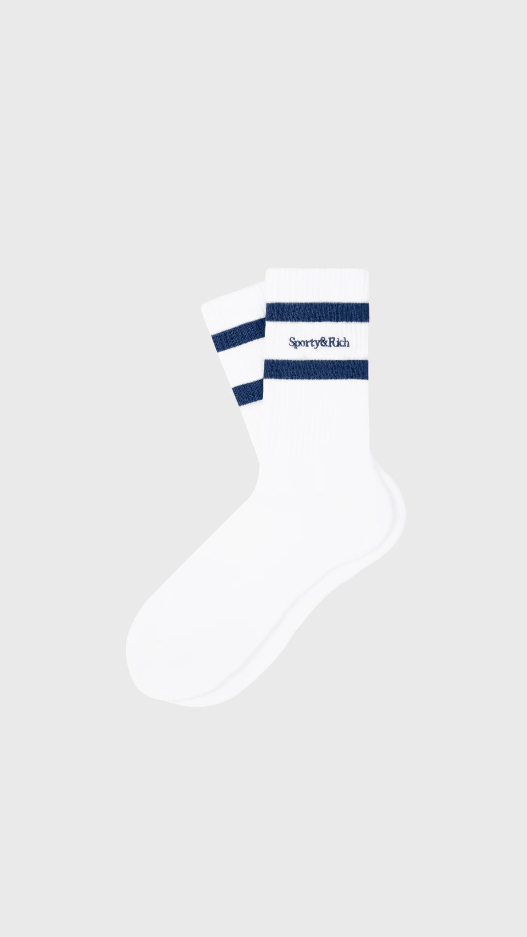 Sporty & Rich Serif Logo Socks in White/Light Navy