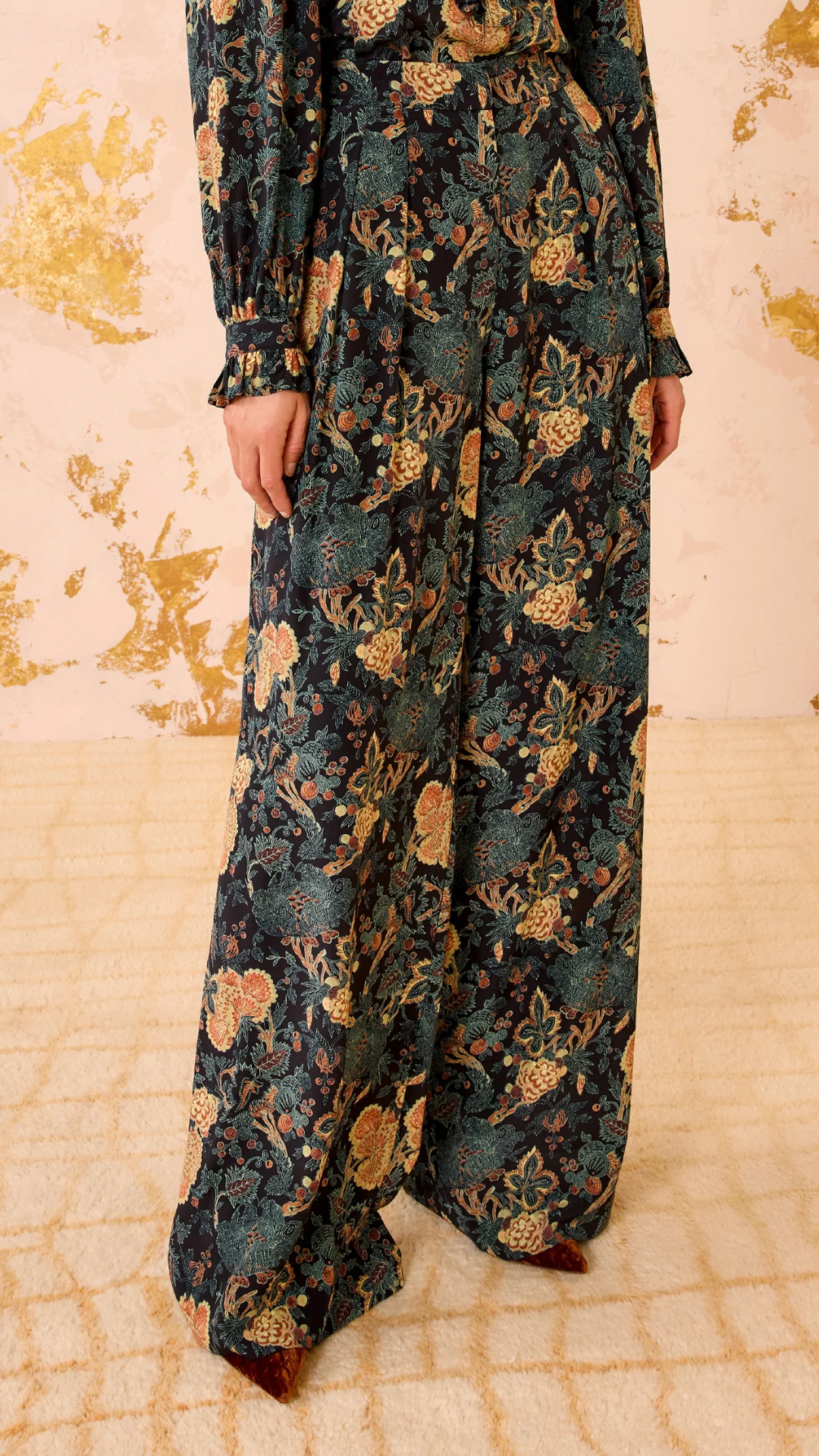 Ulla Johnson Aviva Silk High Waist Wide Leg Pant in Nuit