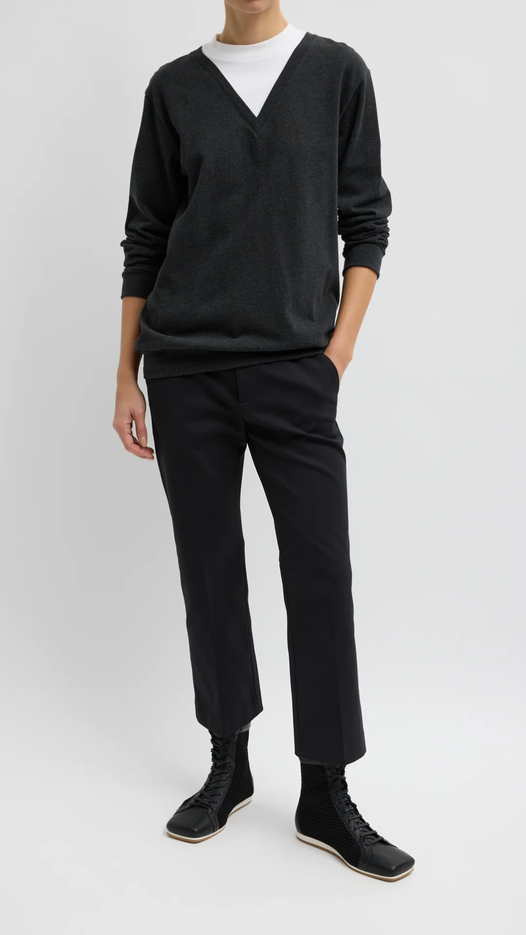 Tibi Perfect T-Shirt Trompe L'oeil Top in Grey Multi