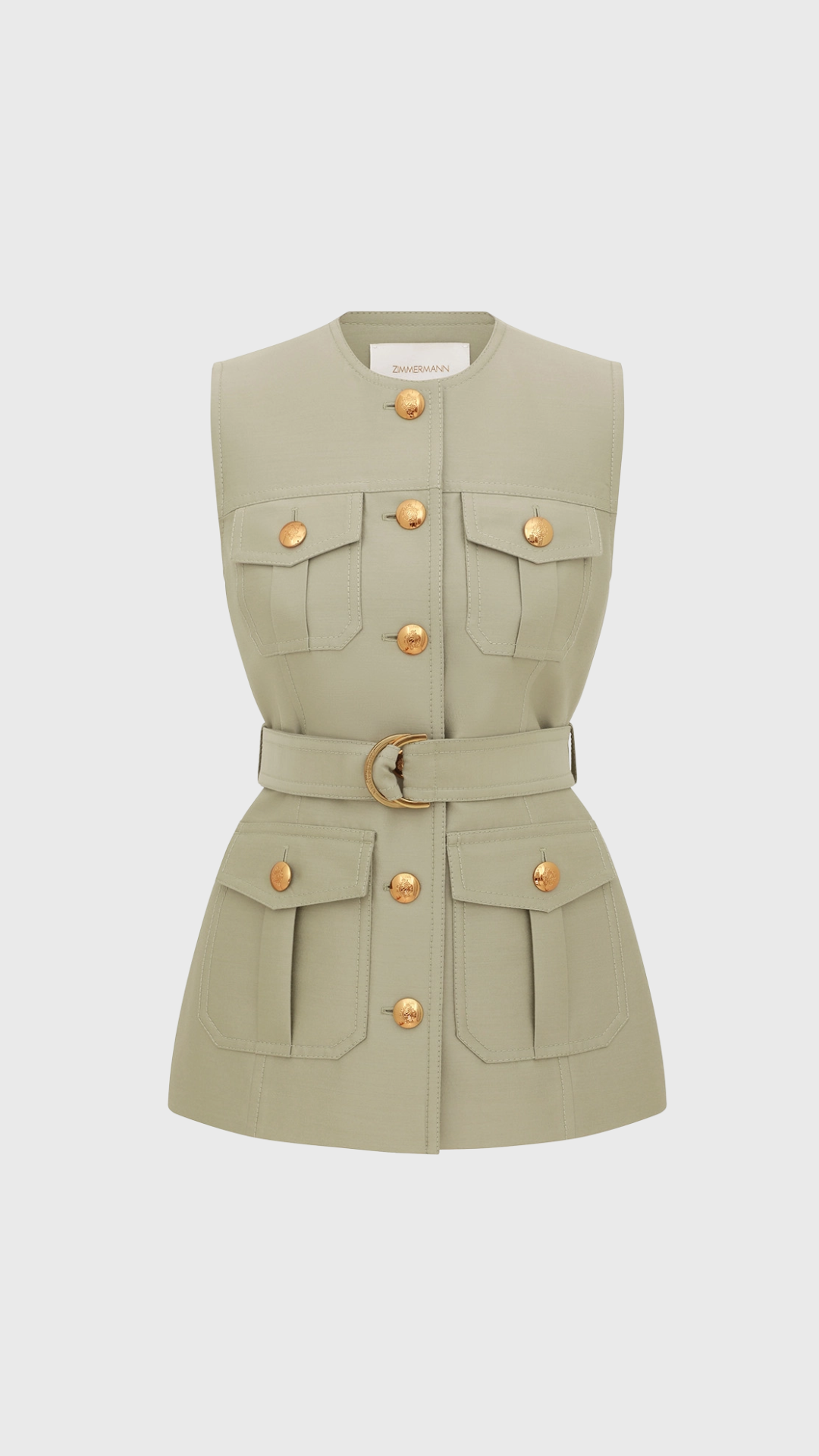 Zimmermann Luna Wool Silk Utility Vest in Palm