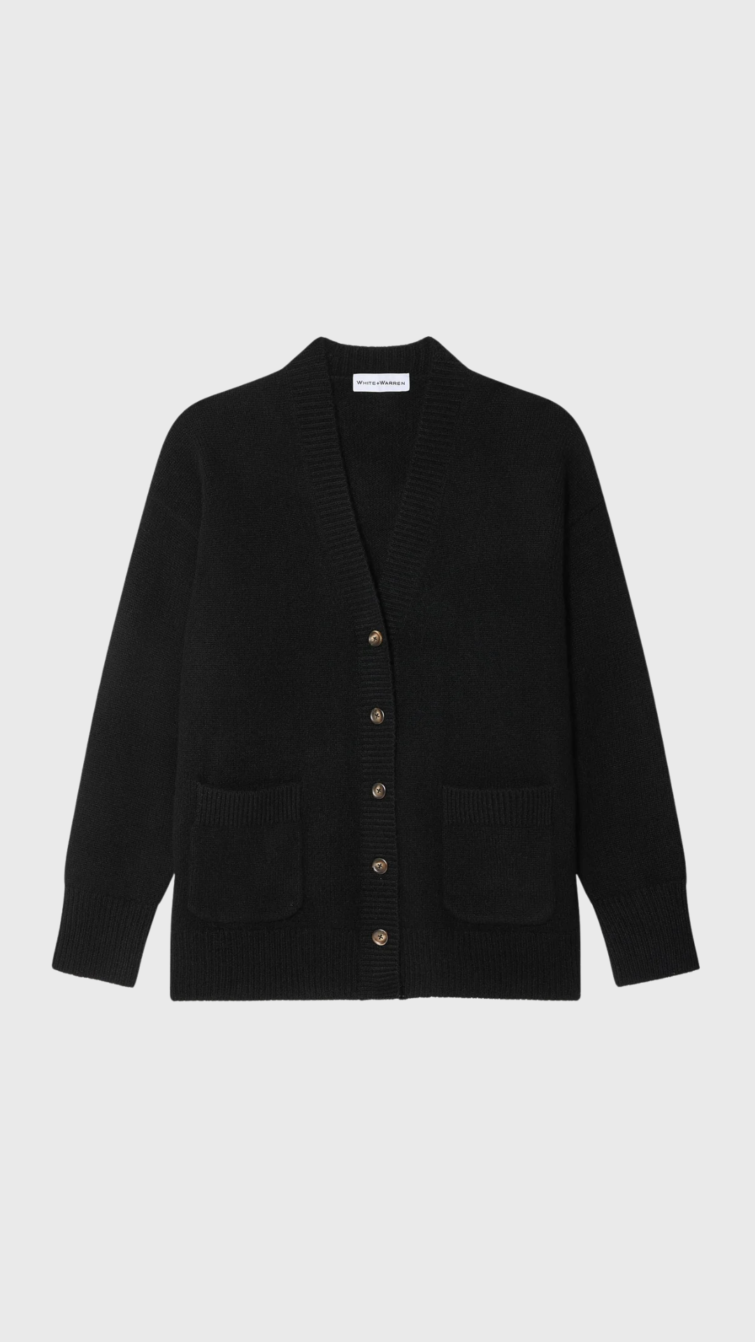 White + Warren Cashmere Luxe Pocket Cardigan in Black