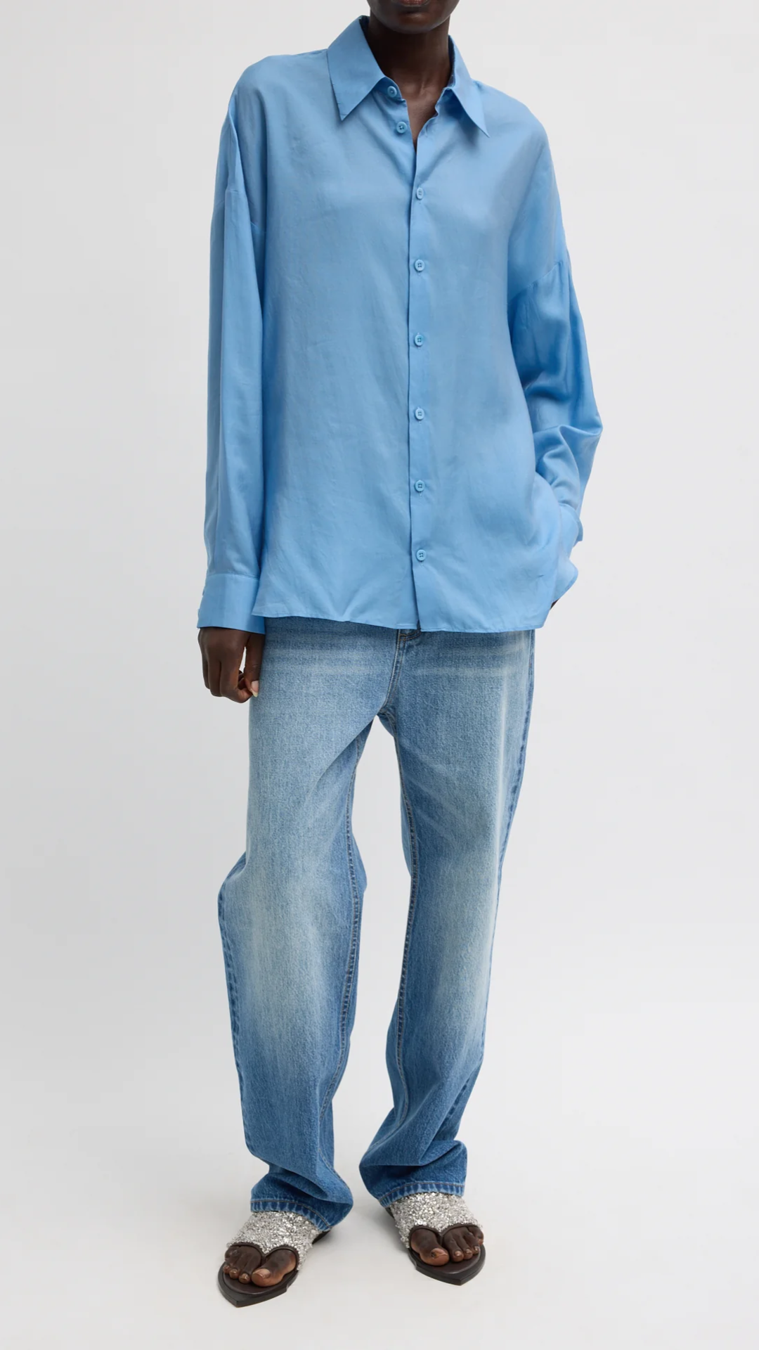 Tibi Ultra Light Silk Oversized Shirt in Blue