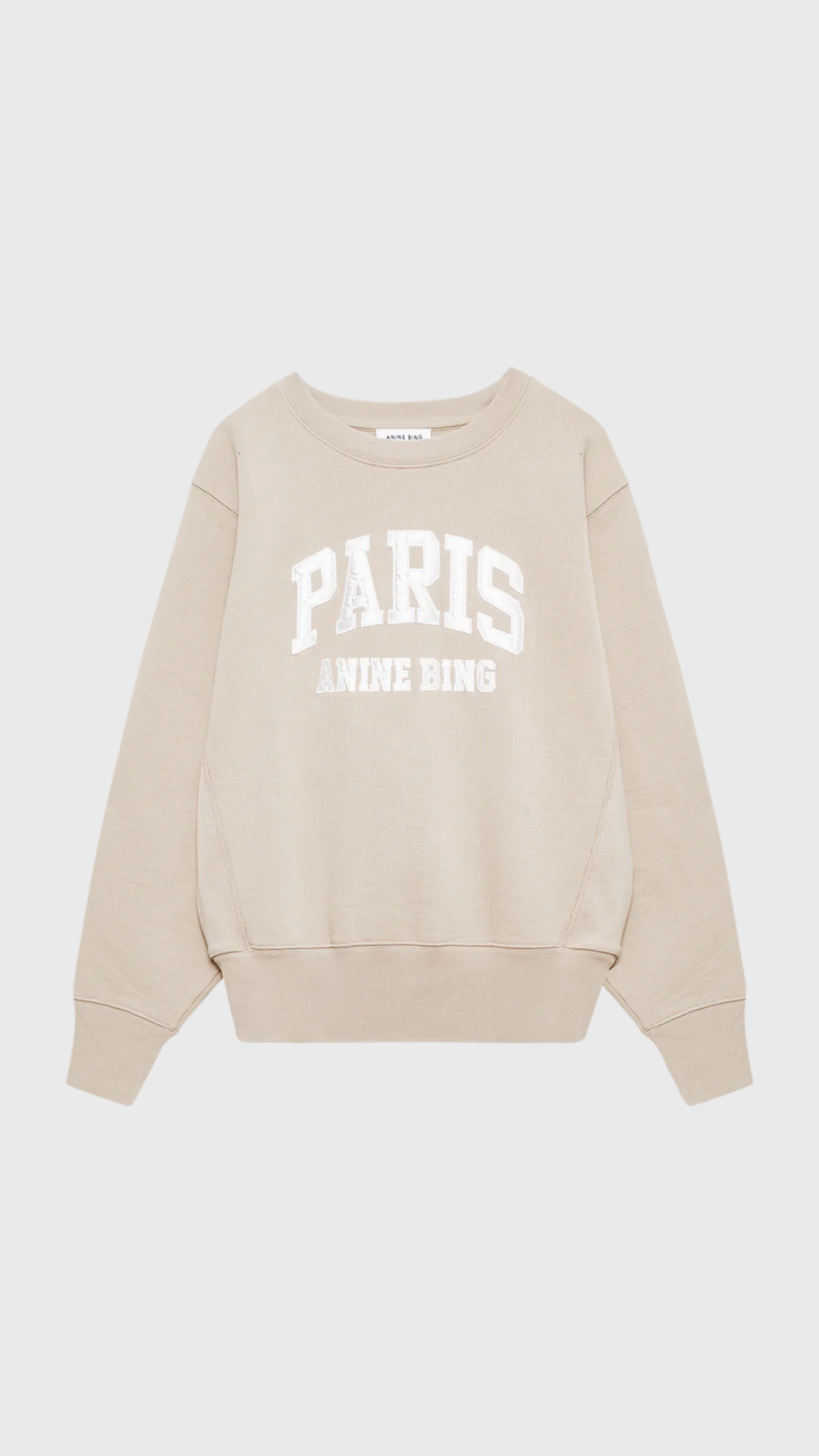 Anine Bing Harry Shrunken Paris Sweatshirt in Beige