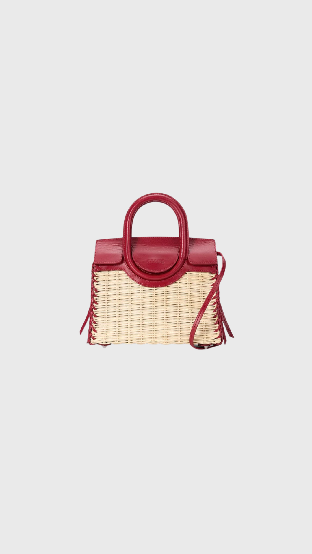 Staud Maude Mini Wicker Carryall in Natural Rouge