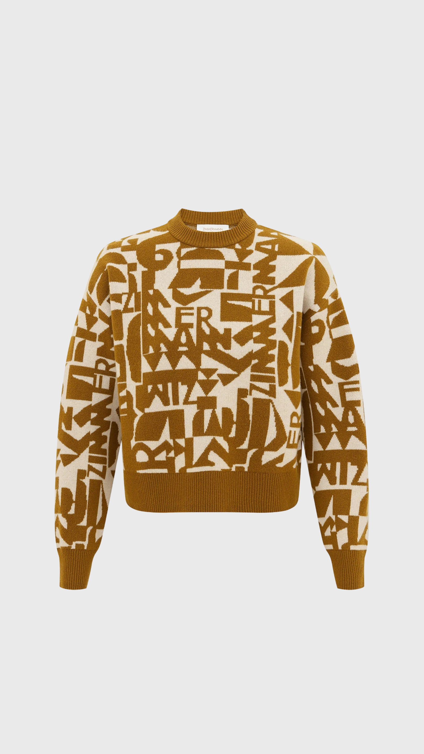 Zimmermann Valiant Jacquard Crop Sweater in Chartreuse Cream