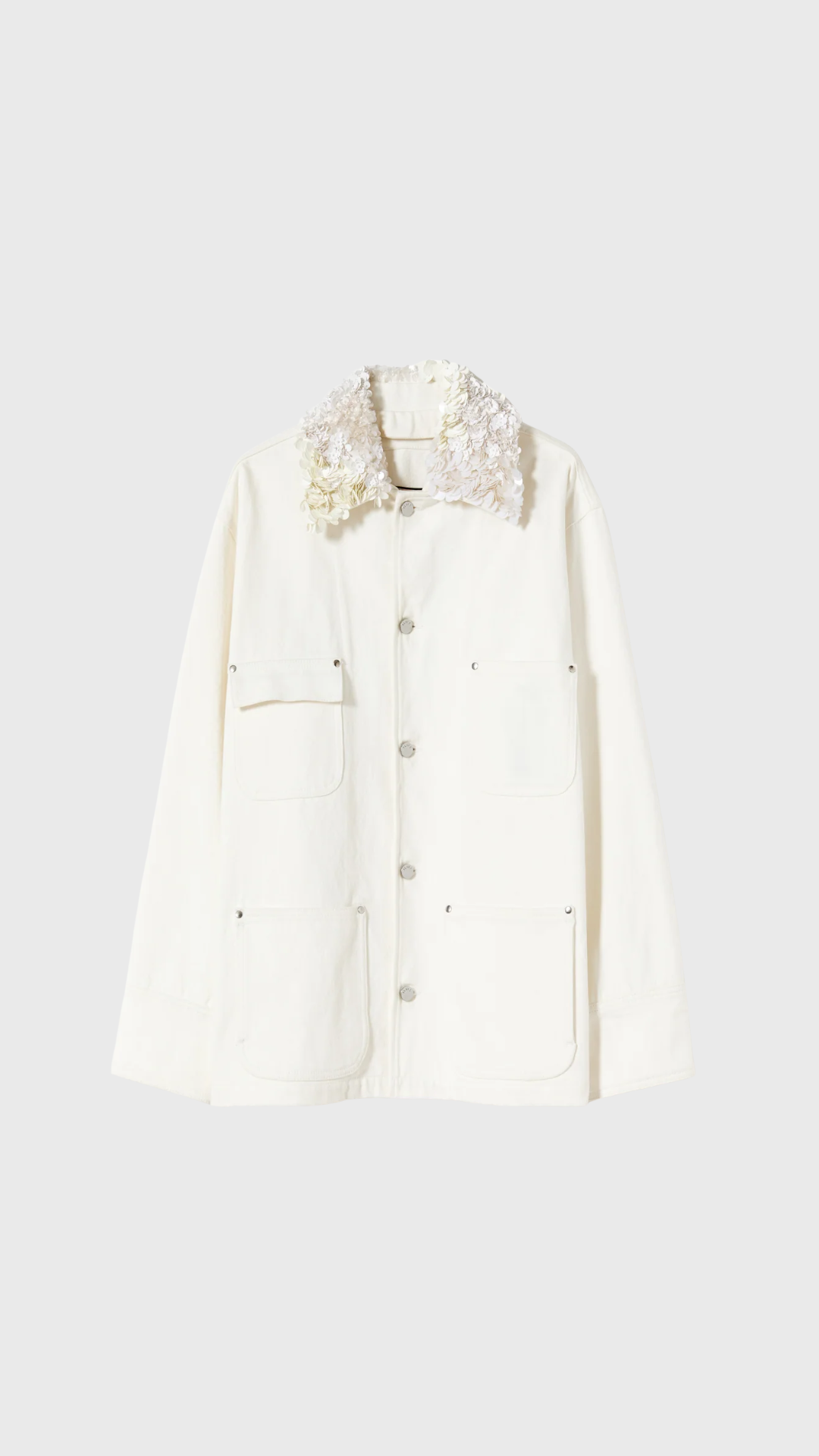 Plan C Denim Jacket With Sequin Collar in White