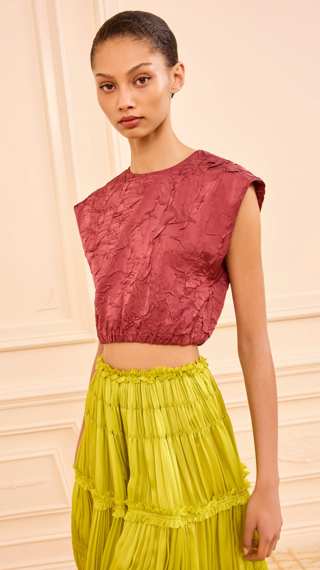 Ulla Johnson Gisella Satin Crop Top in Fig