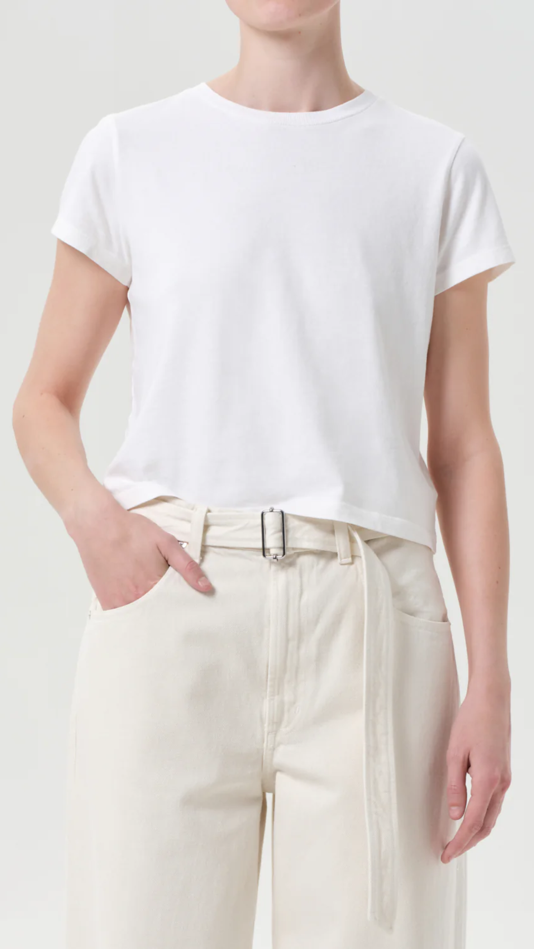 Agolde Adine Shrunken Tee in White Ash