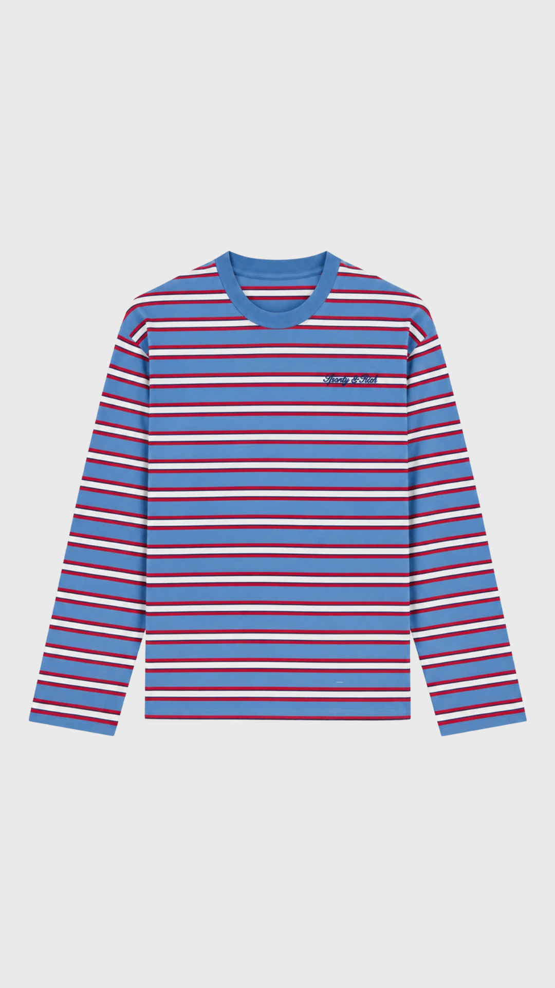 Sporty & Rich Fale Signature Logo Easy Long Sleeve in Blue & Red Striped