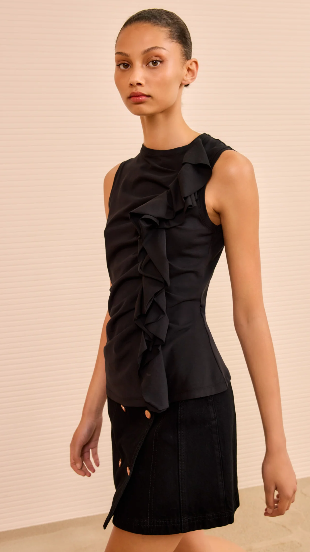 Ulla Johnson Clio Ruched Ruffle Top in Noir