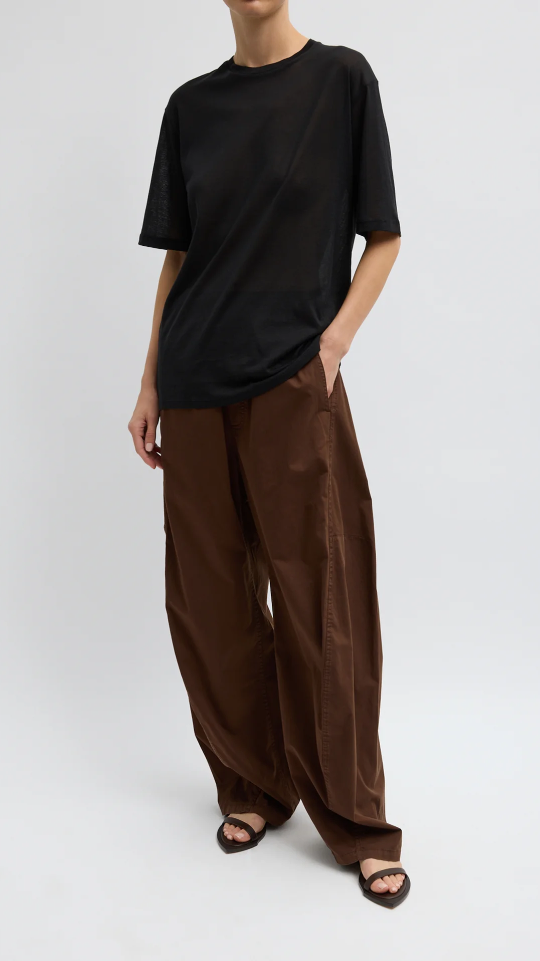 Tibi Sheer Crepe Knit Mock Unisex Tee in Black