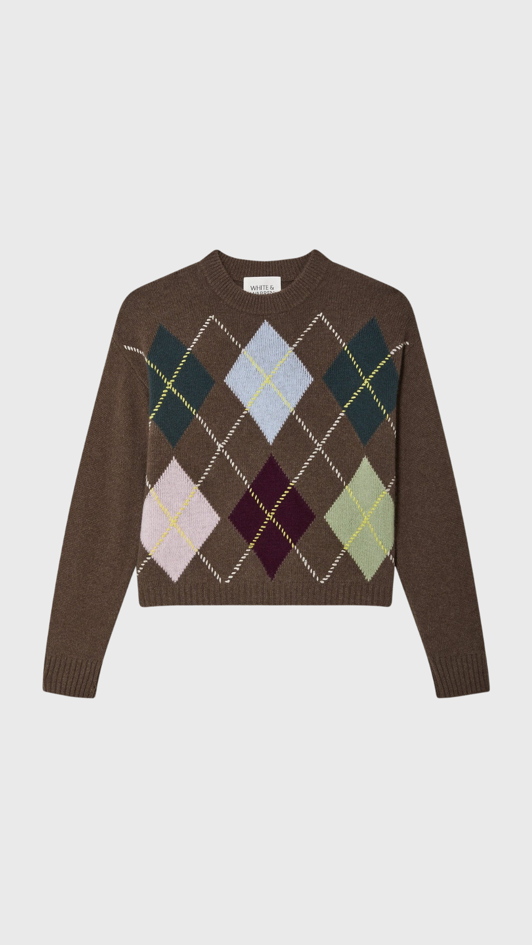 White + Warren Cashmere Argyle Crew Sweater