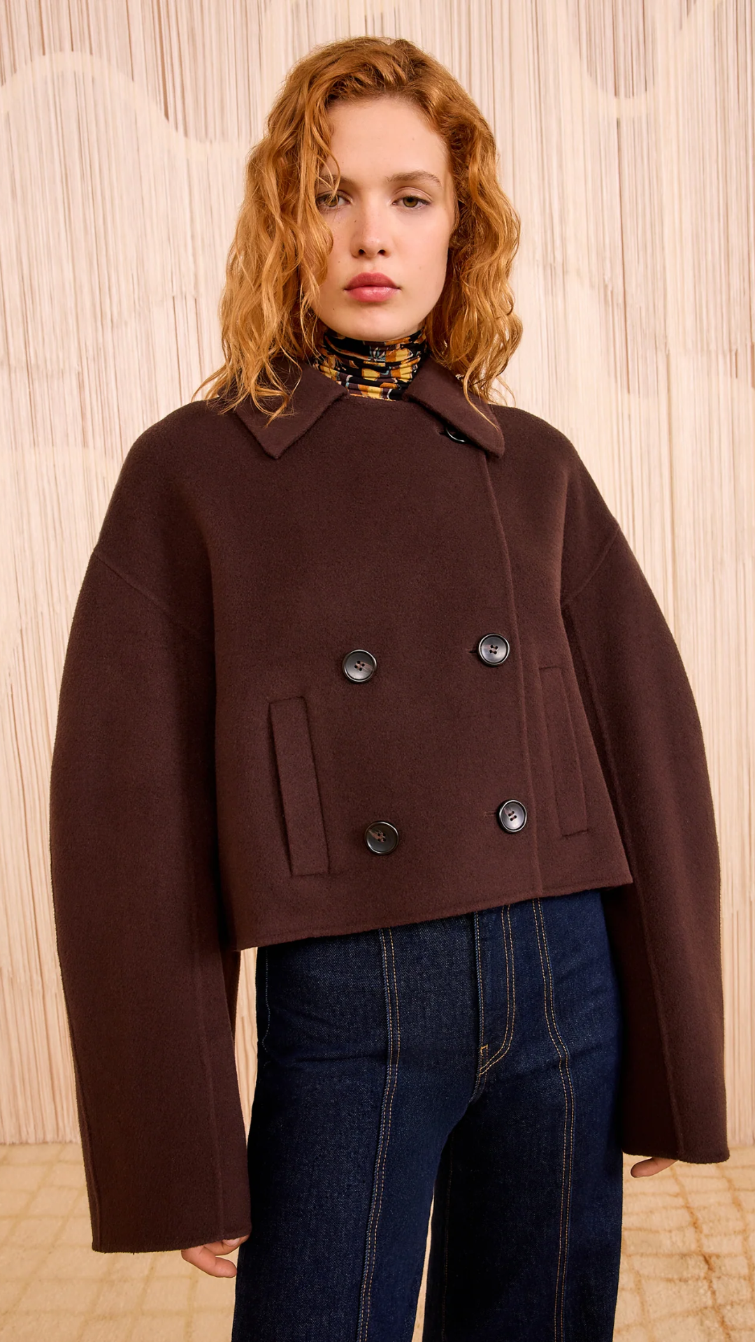 Ulla Johnson Marta Double-Faced Wool Cropped Coat in Sable