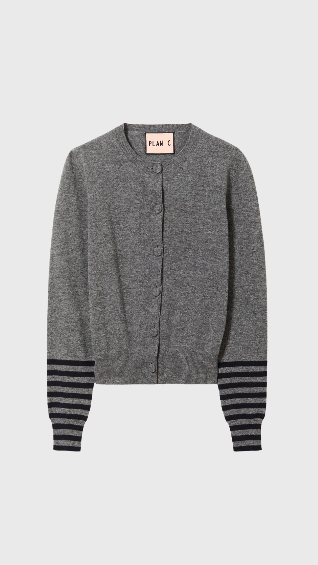 Plan C LS Cardigan in Grey Stripes