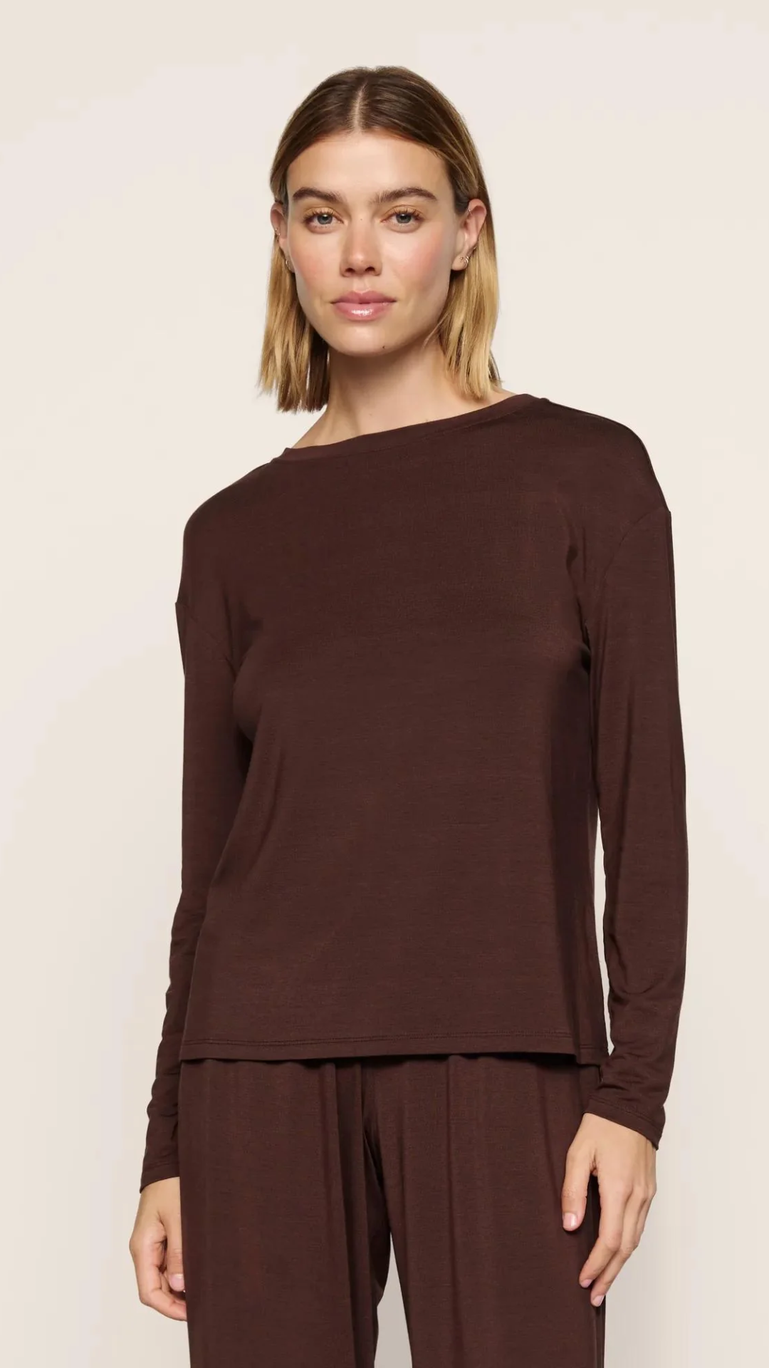 Eberjey Gisele Long Sleeve Top in Chocolate