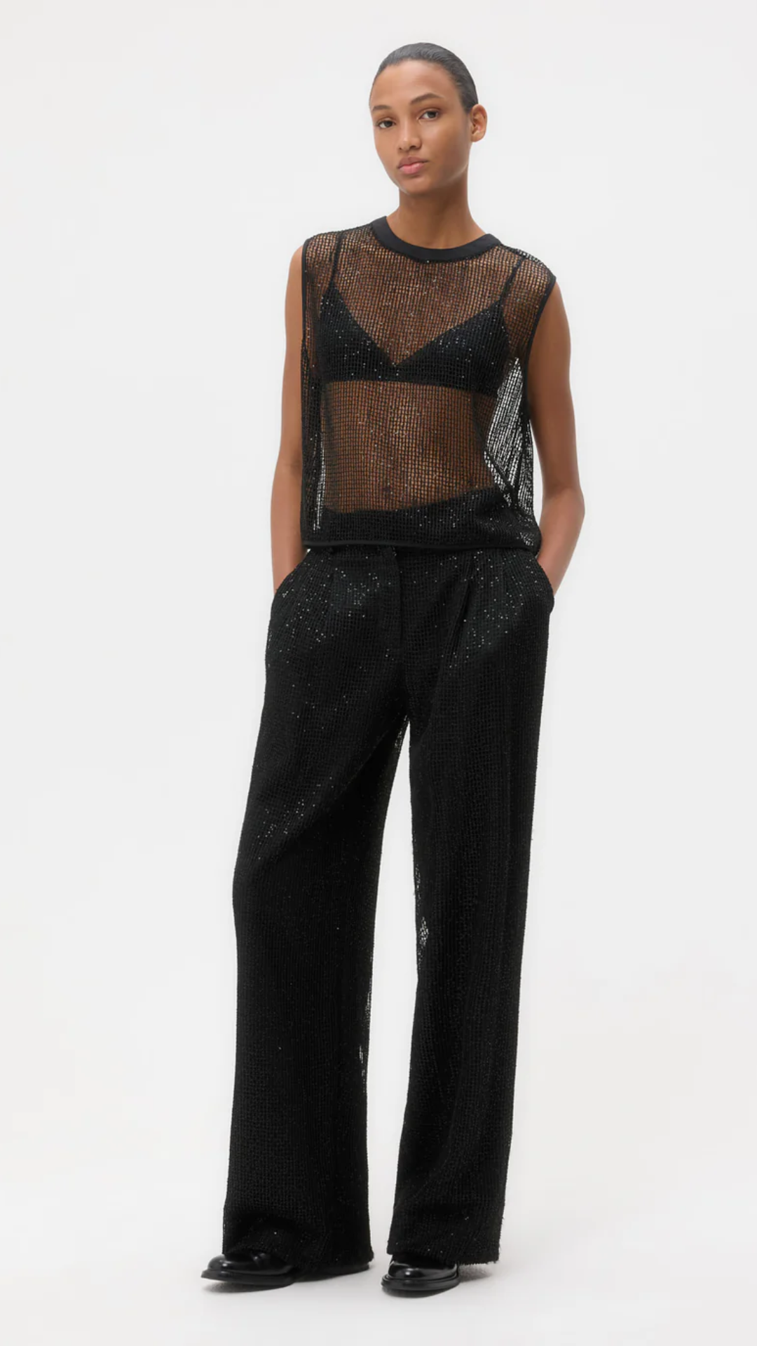 TWP Sulli Mini Sequin Netting Pant in Black