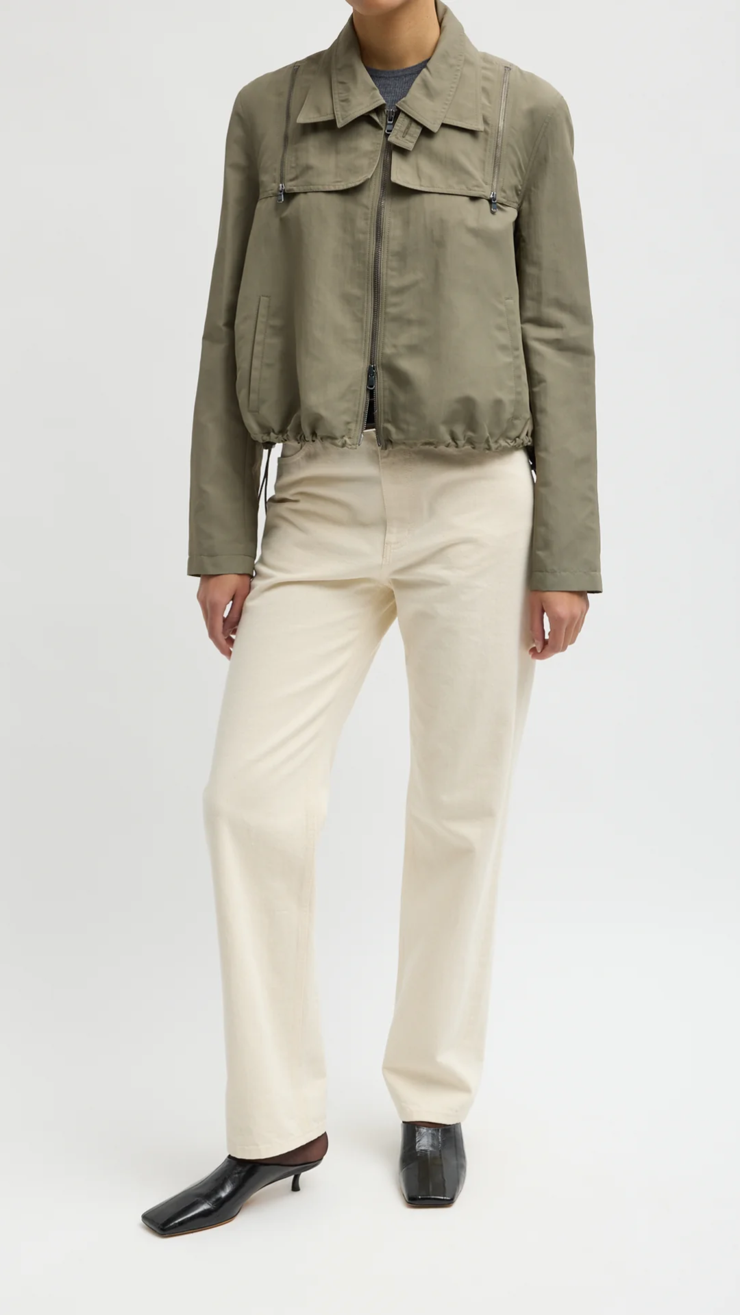 Tibi Techy Twill Trapeze Anorak Bomber in Dark Hazel